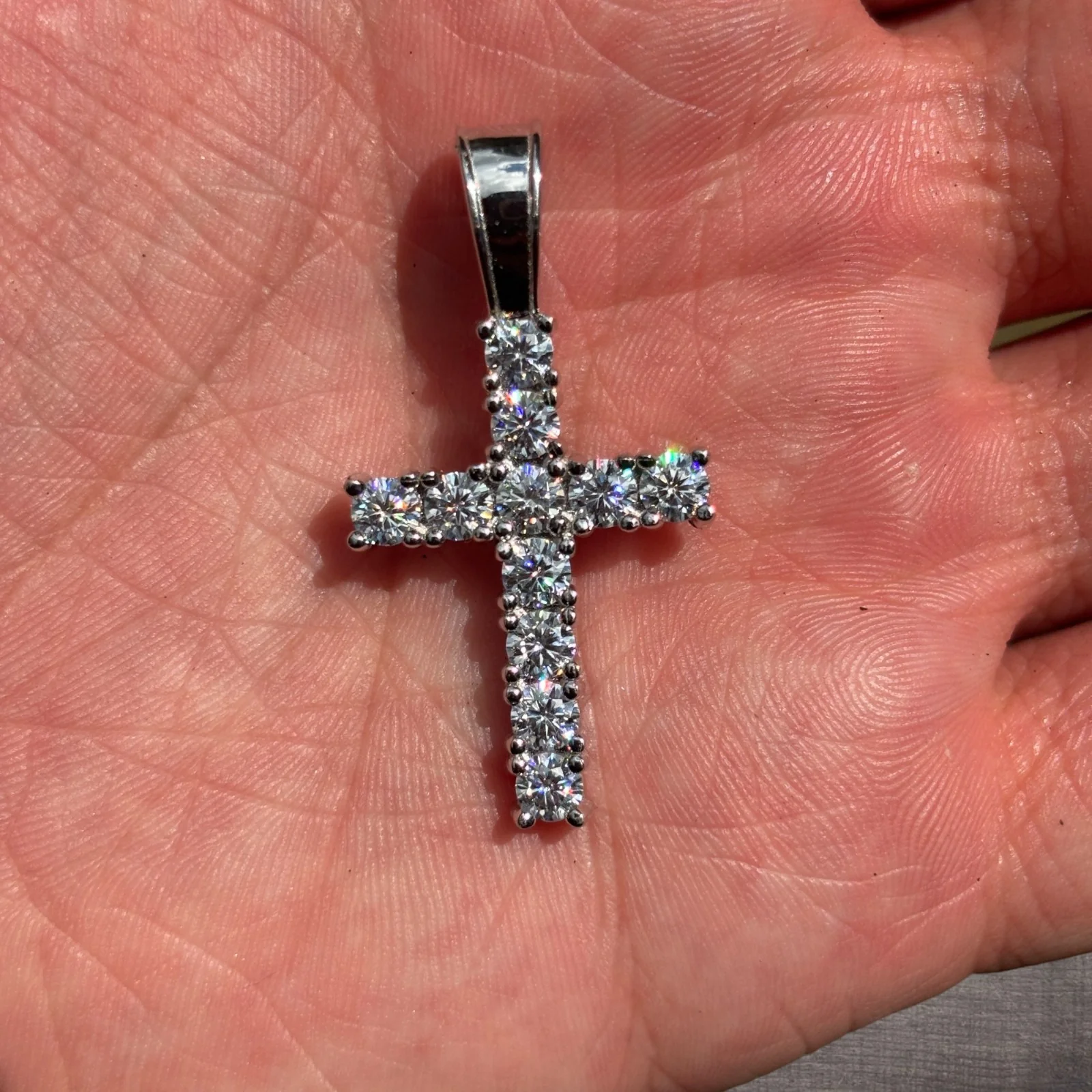 925 Sterling Silver Small Tennis Cross Pendant With Moissanite - Medium - Image 6