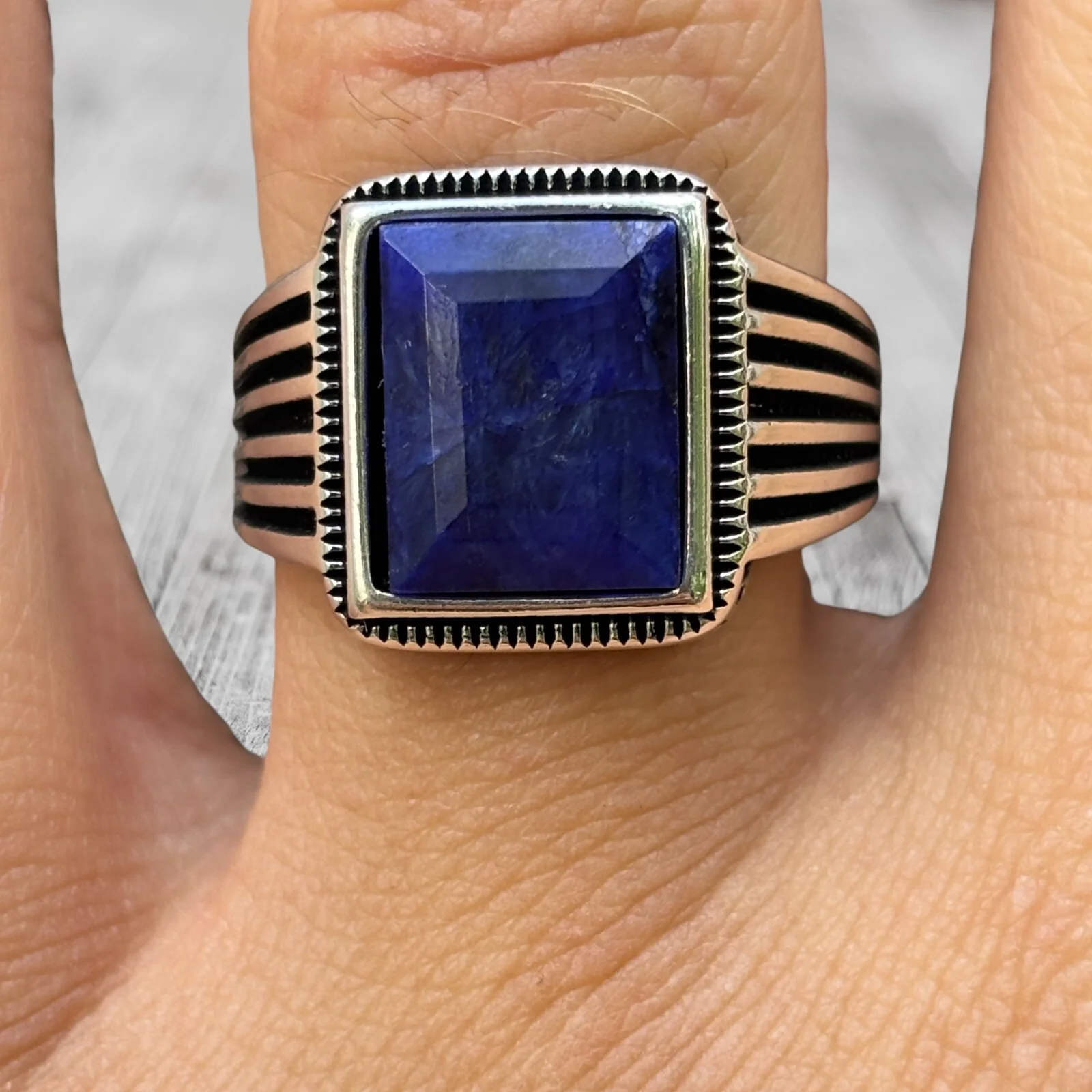 925 Sterling Silver Blue Sapphire Ring - Image 3