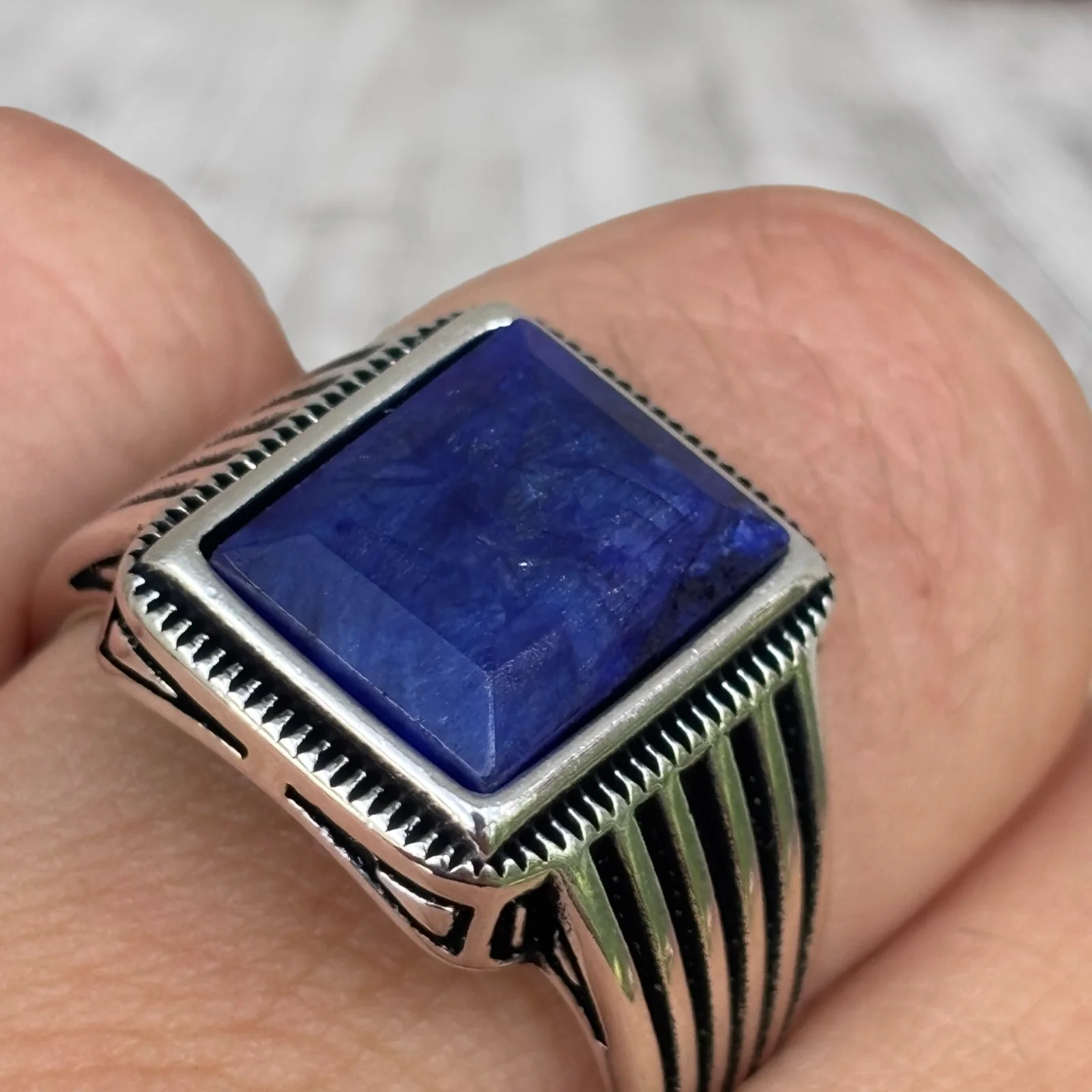 925 Sterling Silver Blue Sapphire Ring - Image 5