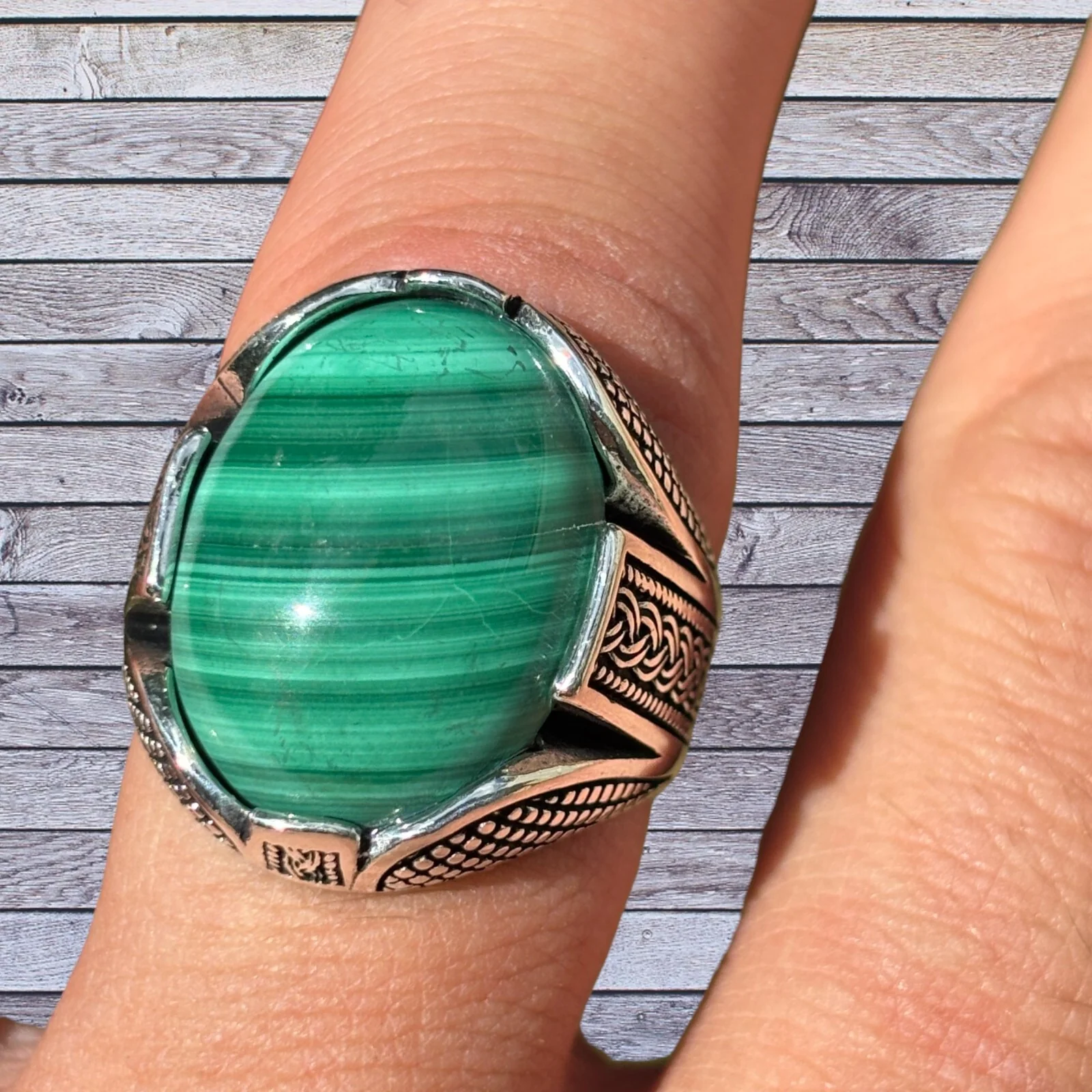 925 Sterling Silver Green Malachite Ring - Image 2