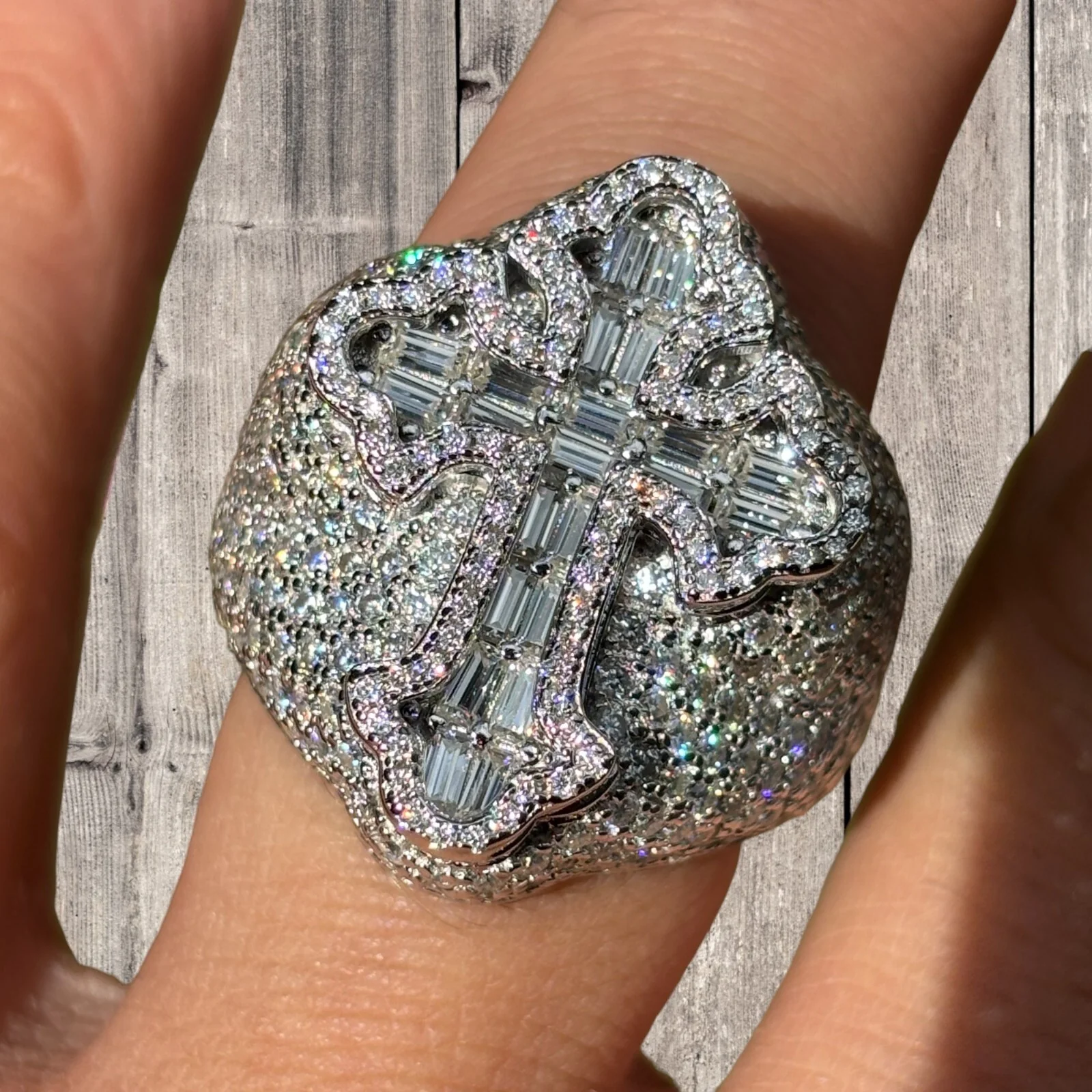 925 Sterling Silver Baguette Cross Ring With Moissanite - Image 2