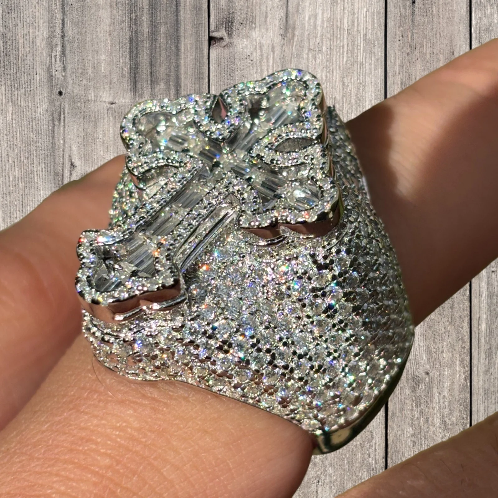 925 Sterling Silver Baguette Cross Ring With Moissanite - Image 3