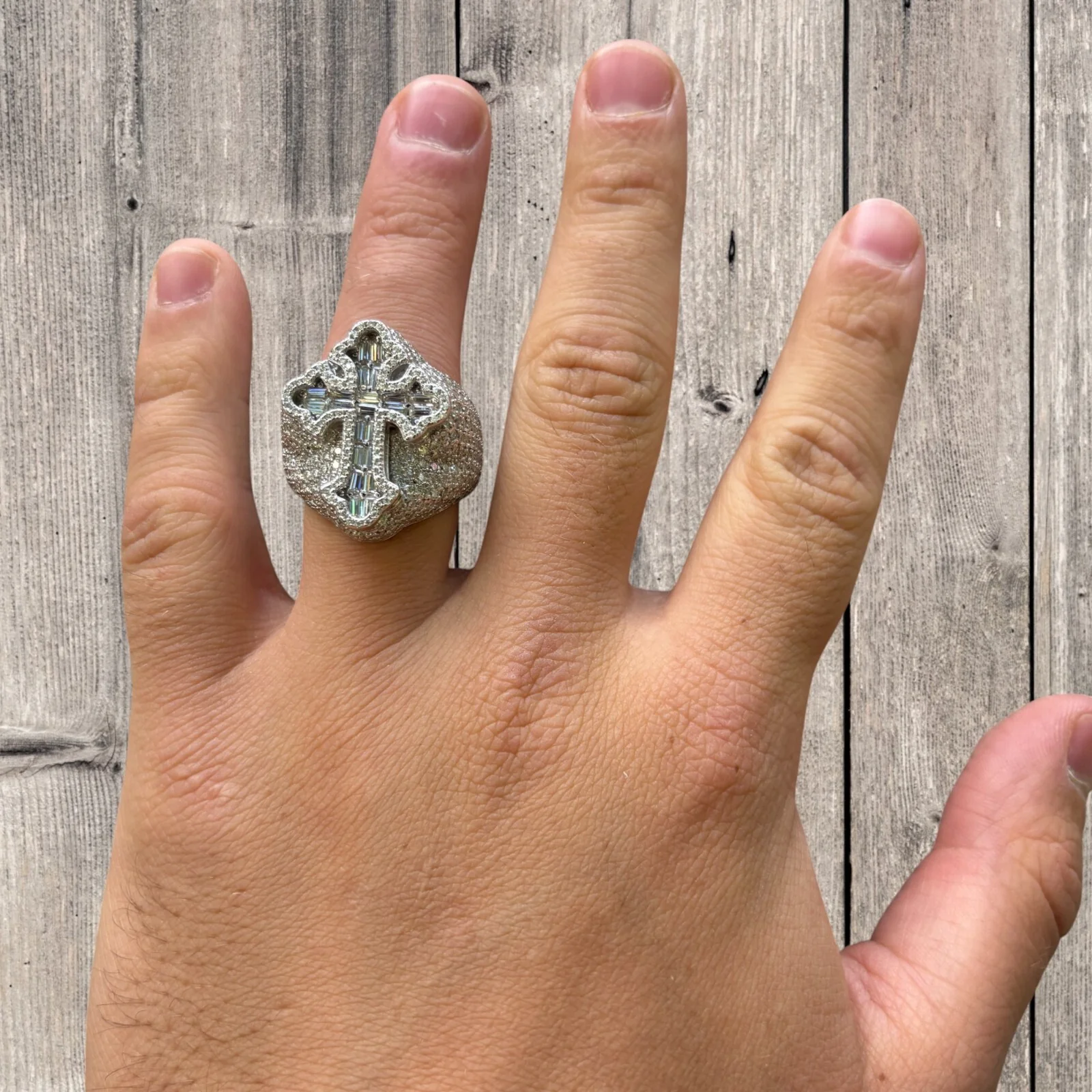 925 Sterling Silver Baguette Cross Ring With Moissanite - Image 6