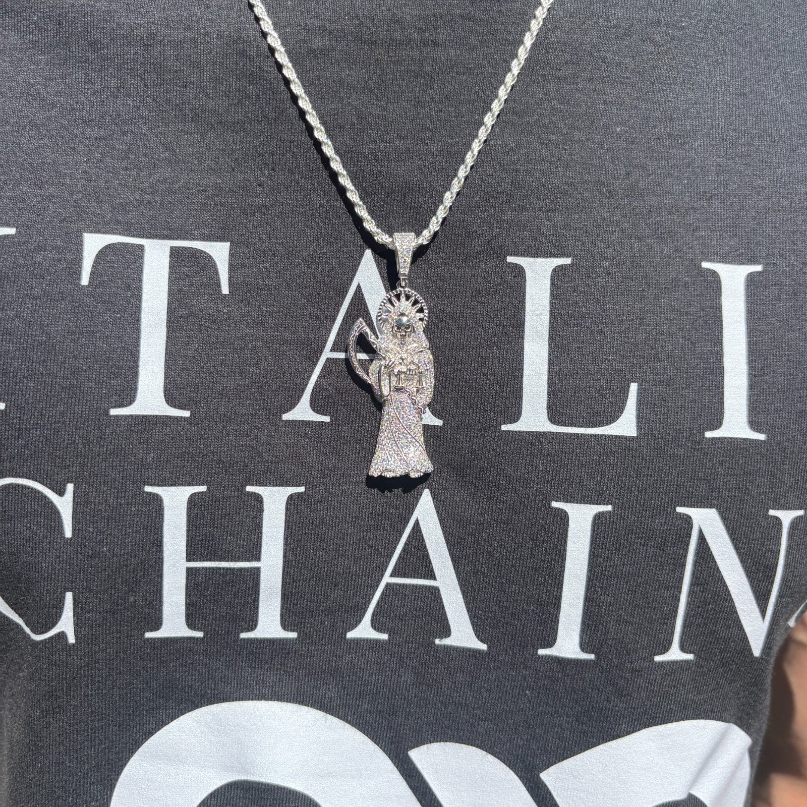 925 Sterling Silver Grim Reaper Pendant With Moissanite - Image 10