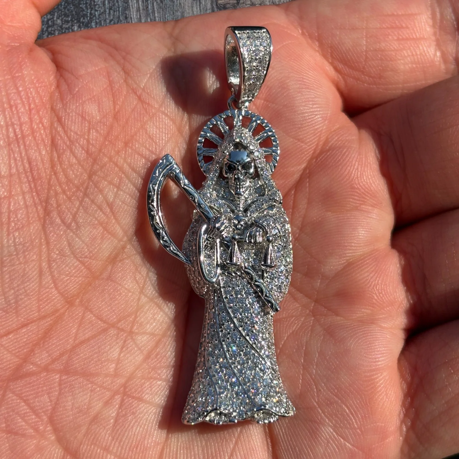 925 Sterling Silver Grim Reaper Pendant With Moissanite - Image 5