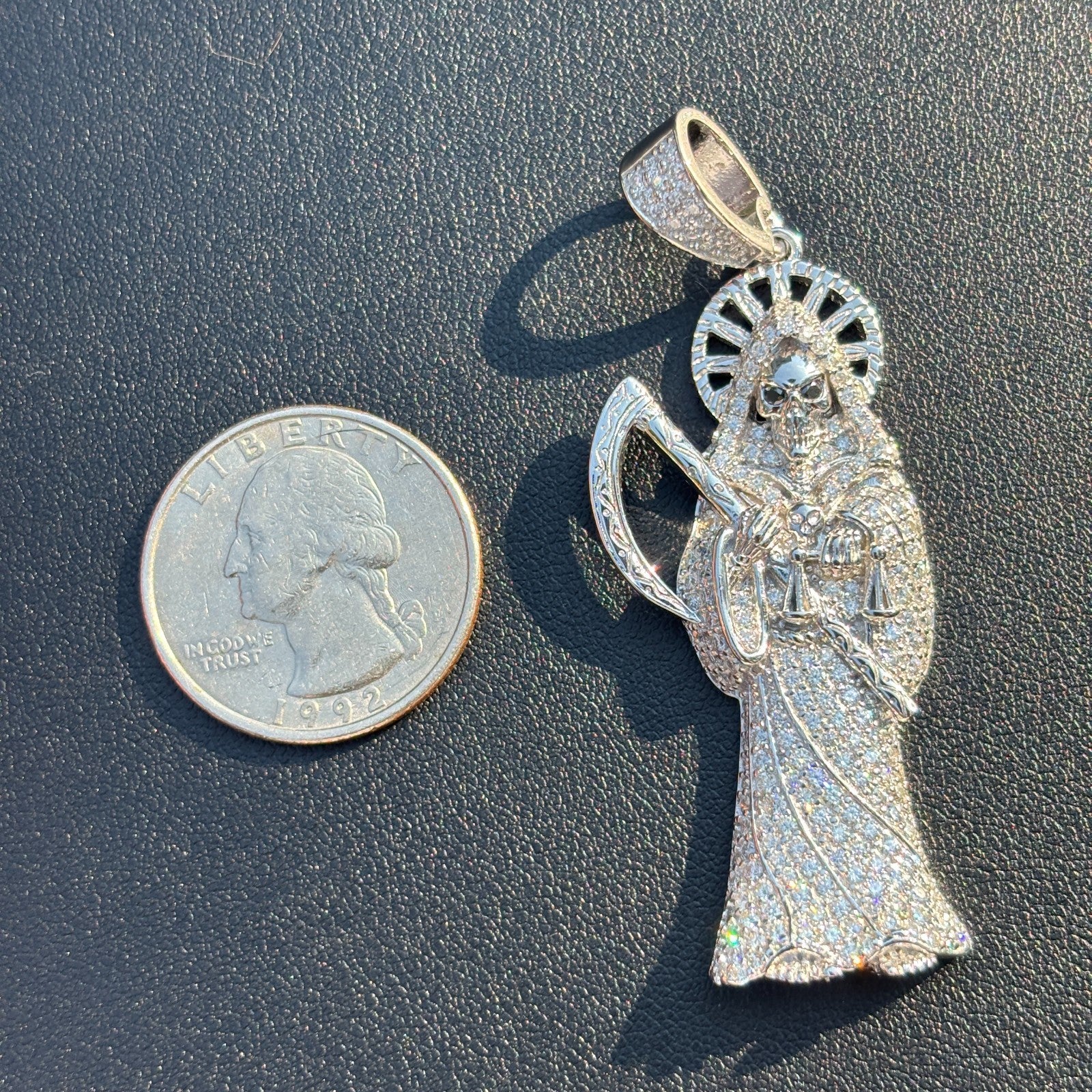 925 Sterling Silver Grim Reaper Pendant With Moissanite - Image 8
