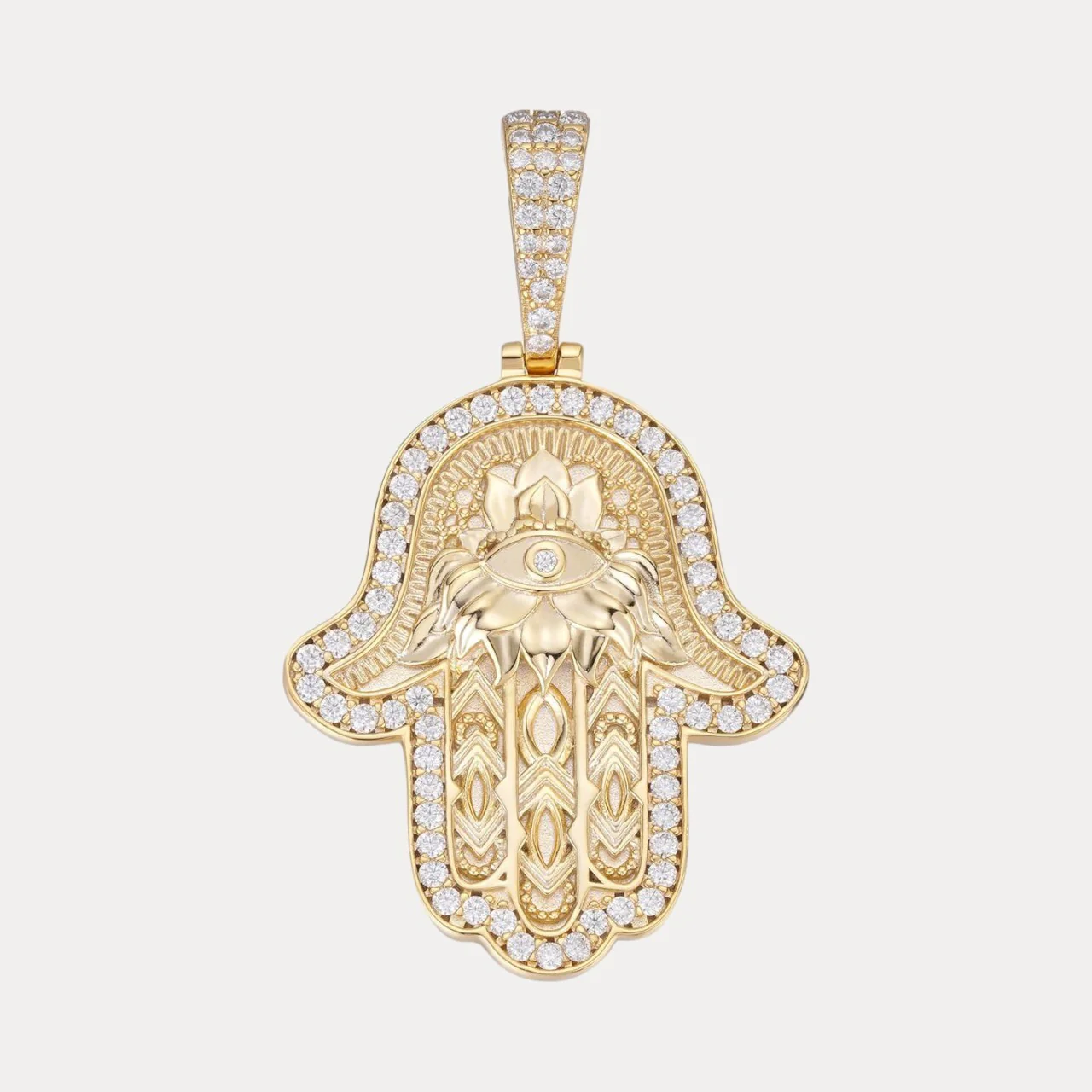 925 Sterling Silver Hamsa Hand Pendant With Moissanite - Medium - Image 3