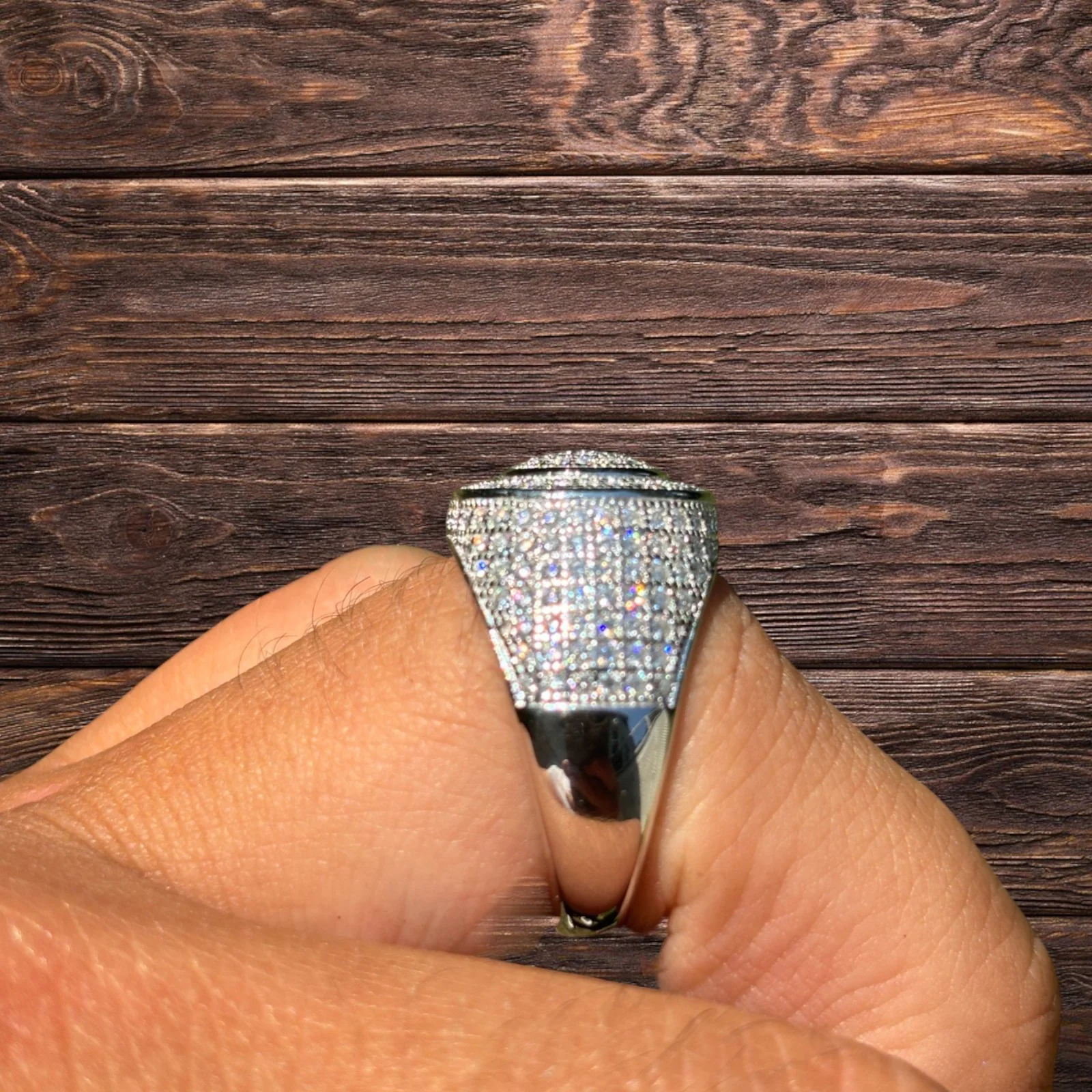 925 Sterling Silver Moissanite Iced Out Round Shaped Ring - Image 6