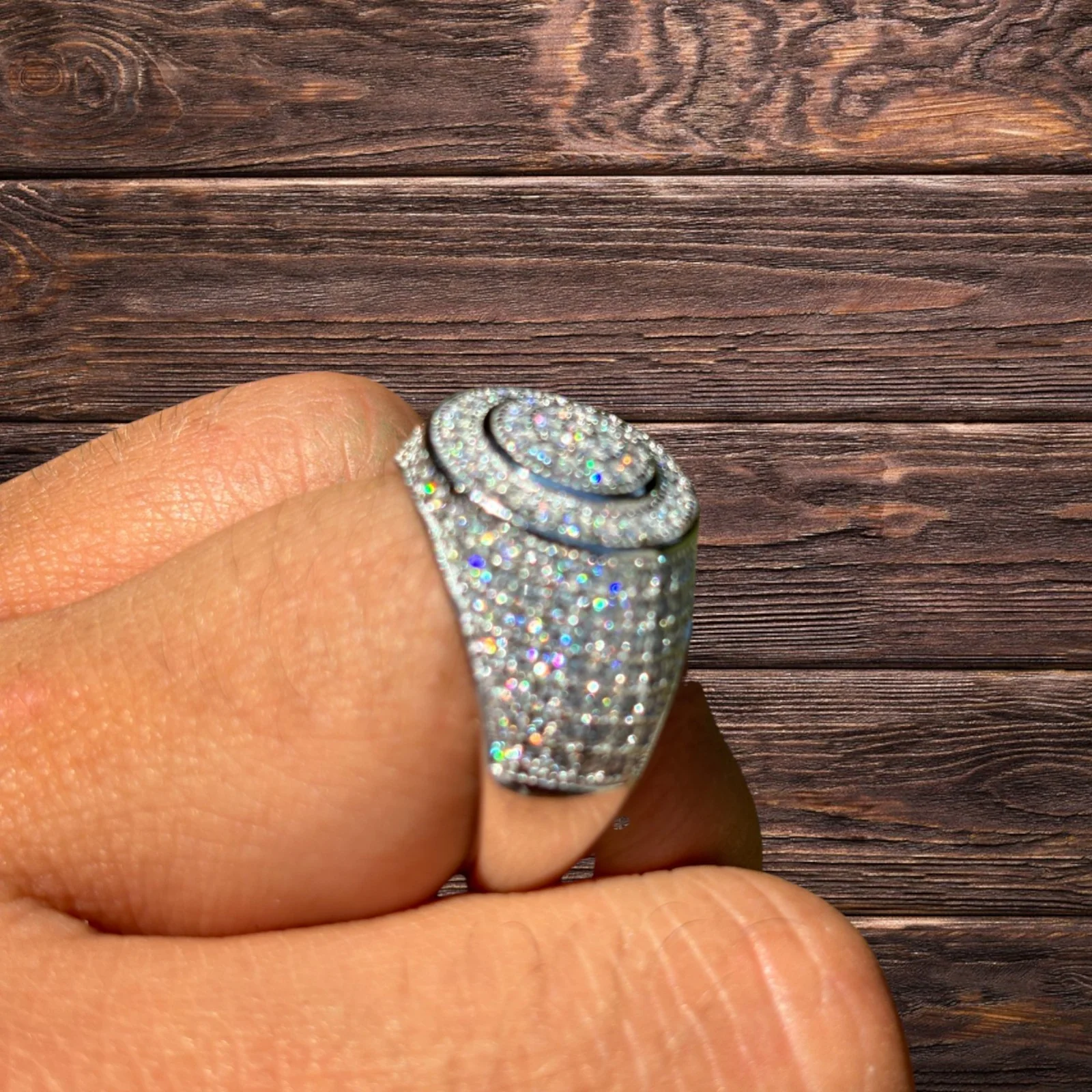 925 Sterling Silver Moissanite Iced Out Round Shaped Ring - Image 8