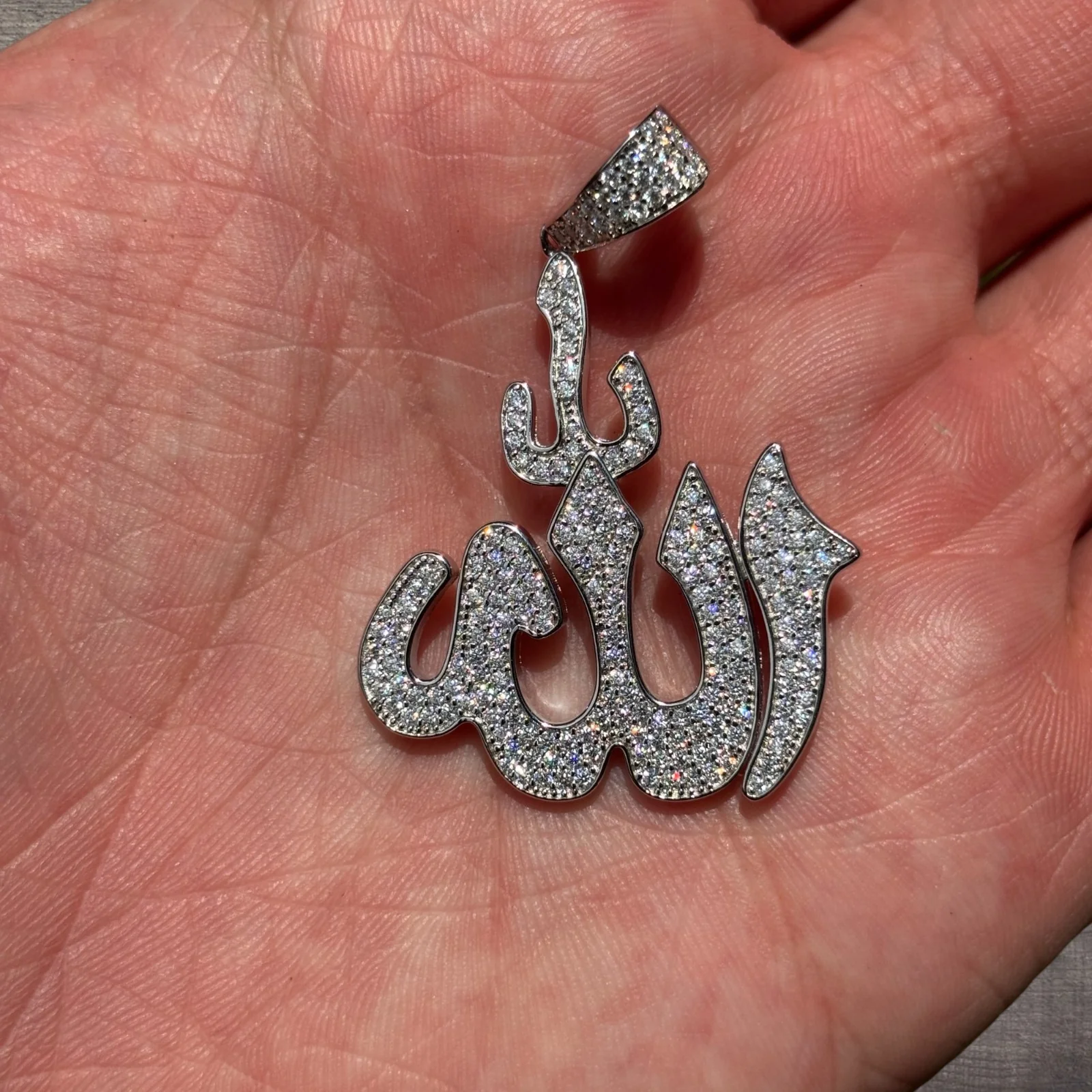925 Sterling Silver Allah Pendant With Moissanite - Image 6