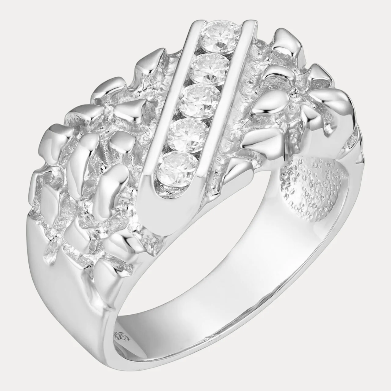 925 Sterling Silver Nugget Ring Iced With Moissanite