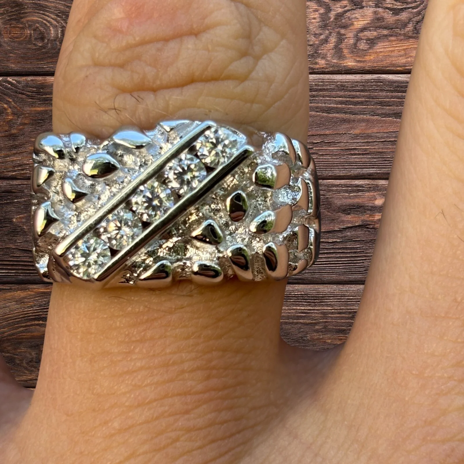 925 Sterling Silver Nugget Ring Iced With Moissanite - Image 3