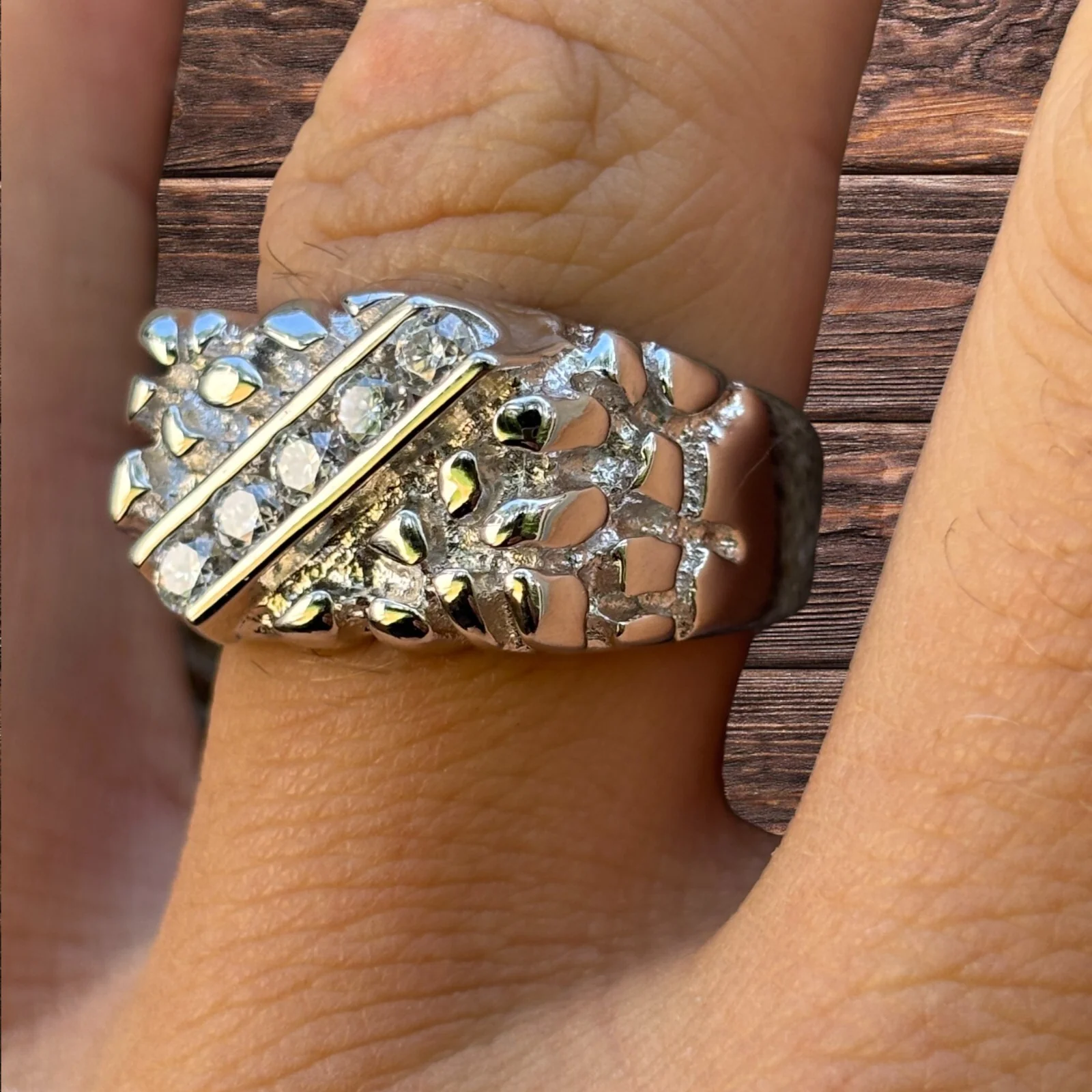 925 Sterling Silver Nugget Ring Iced With Moissanite - Image 4