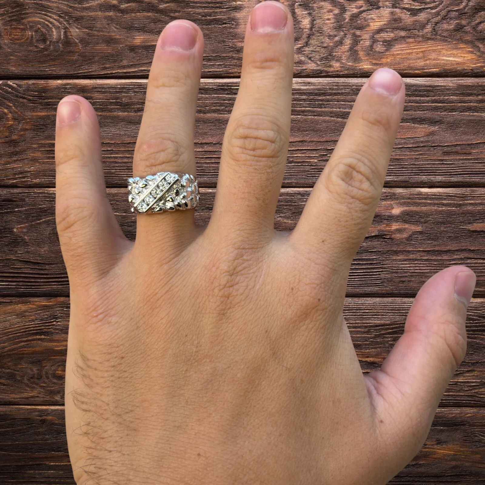 925 Sterling Silver Nugget Ring Iced With Moissanite - Image 5