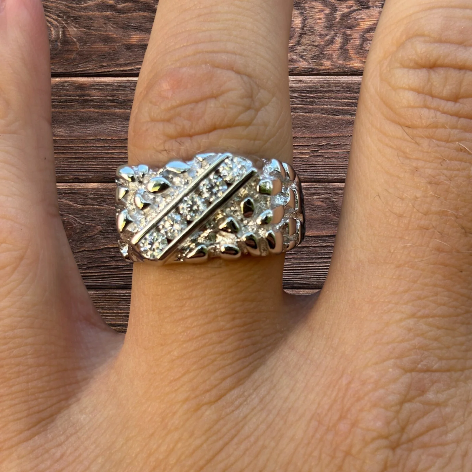 925 Sterling Silver Nugget Ring Iced With Moissanite - Image 6