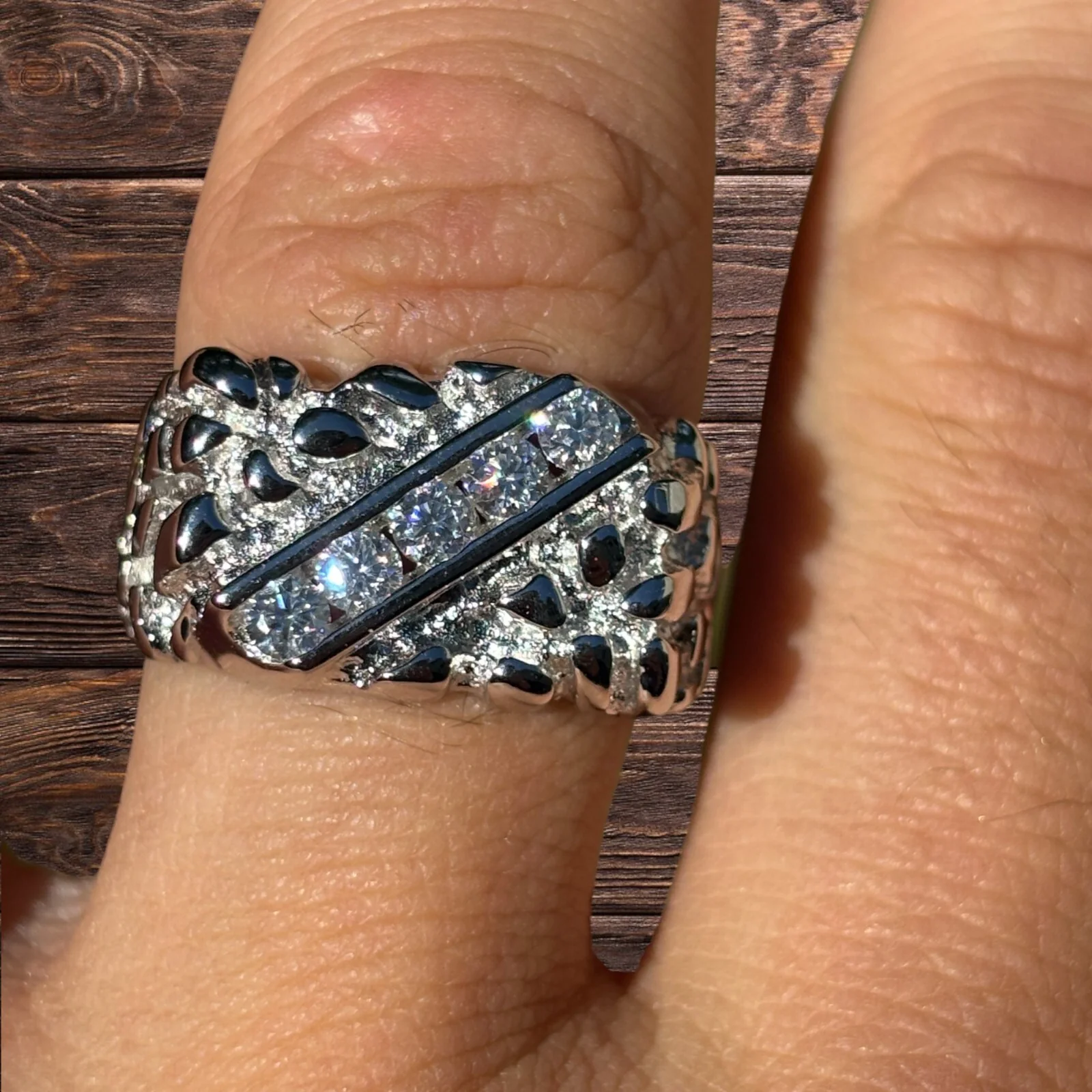 925 Sterling Silver Nugget Ring Iced With Moissanite - Image 7
