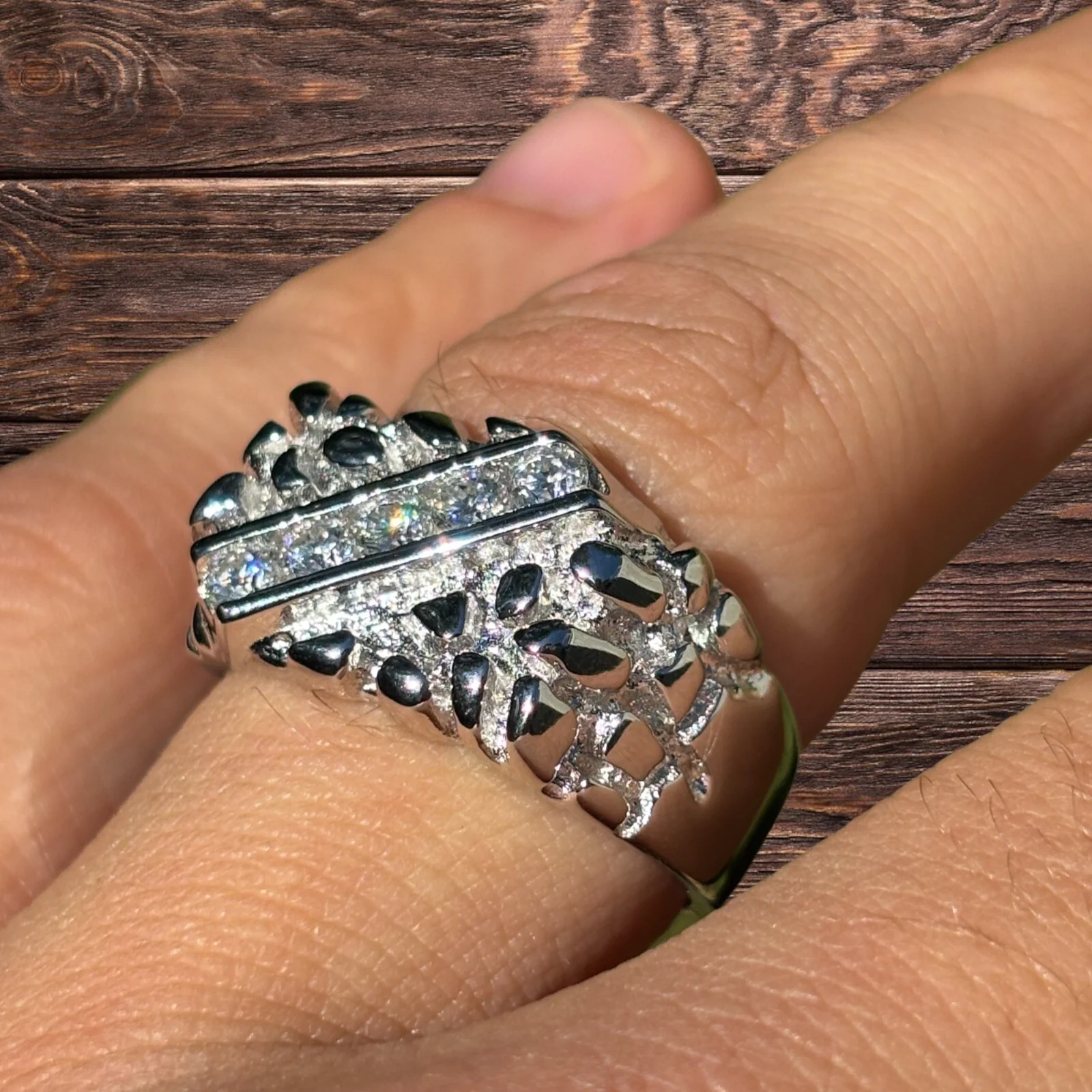 925 Sterling Silver Nugget Ring Iced With Moissanite - Image 8