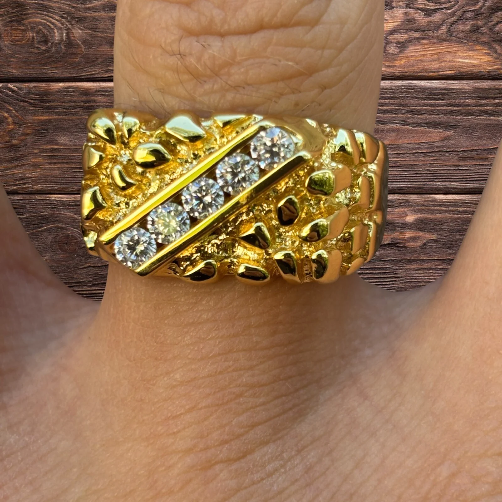 925 Sterling Silver Nugget Ring Iced With Moissanite - Image 9