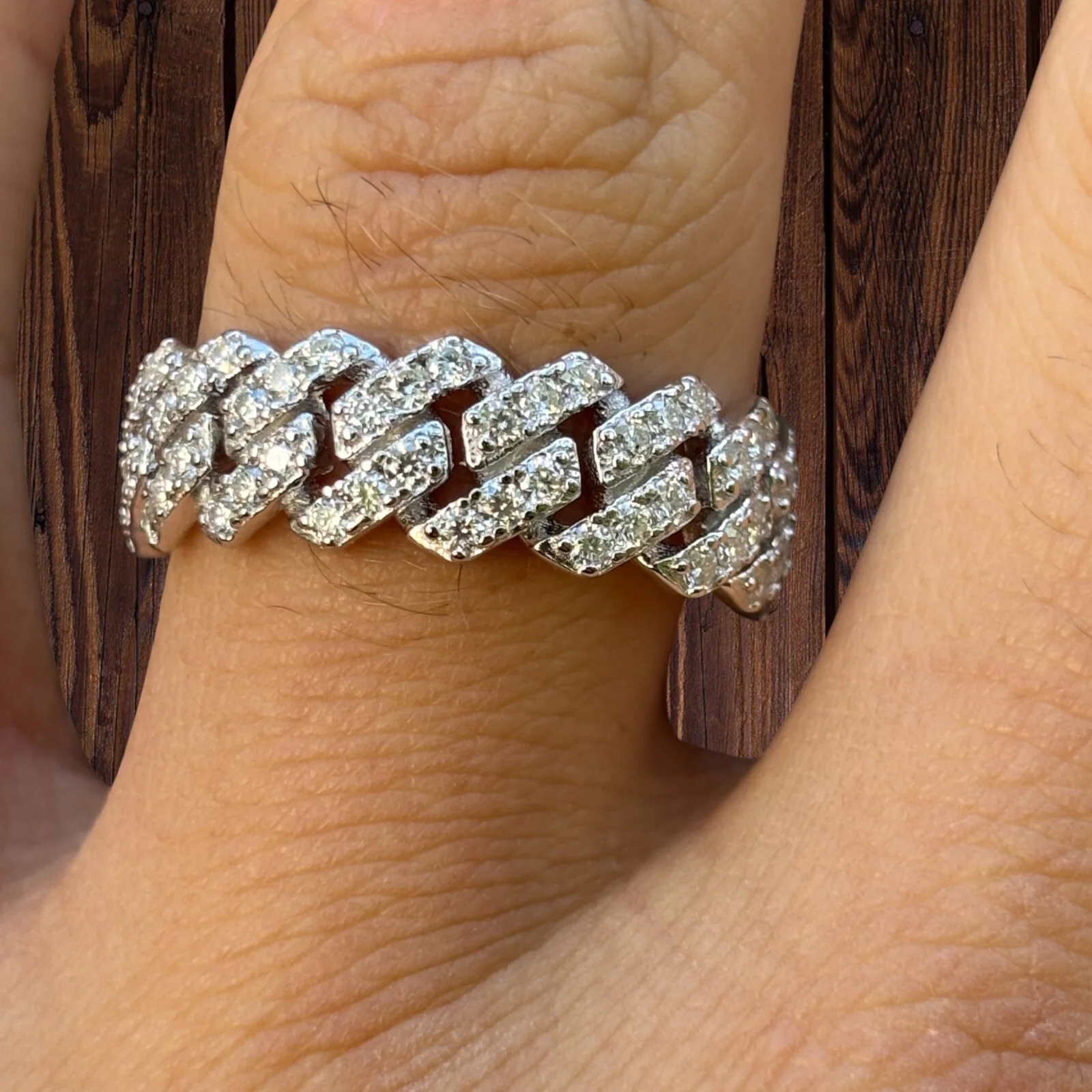 925 Sterling Silver Prong Miami Cuban Ring With Moissanite - Image 4