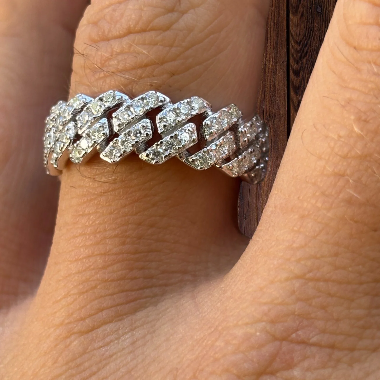 925 Sterling Silver Prong Miami Cuban Ring With Moissanite - Image 5