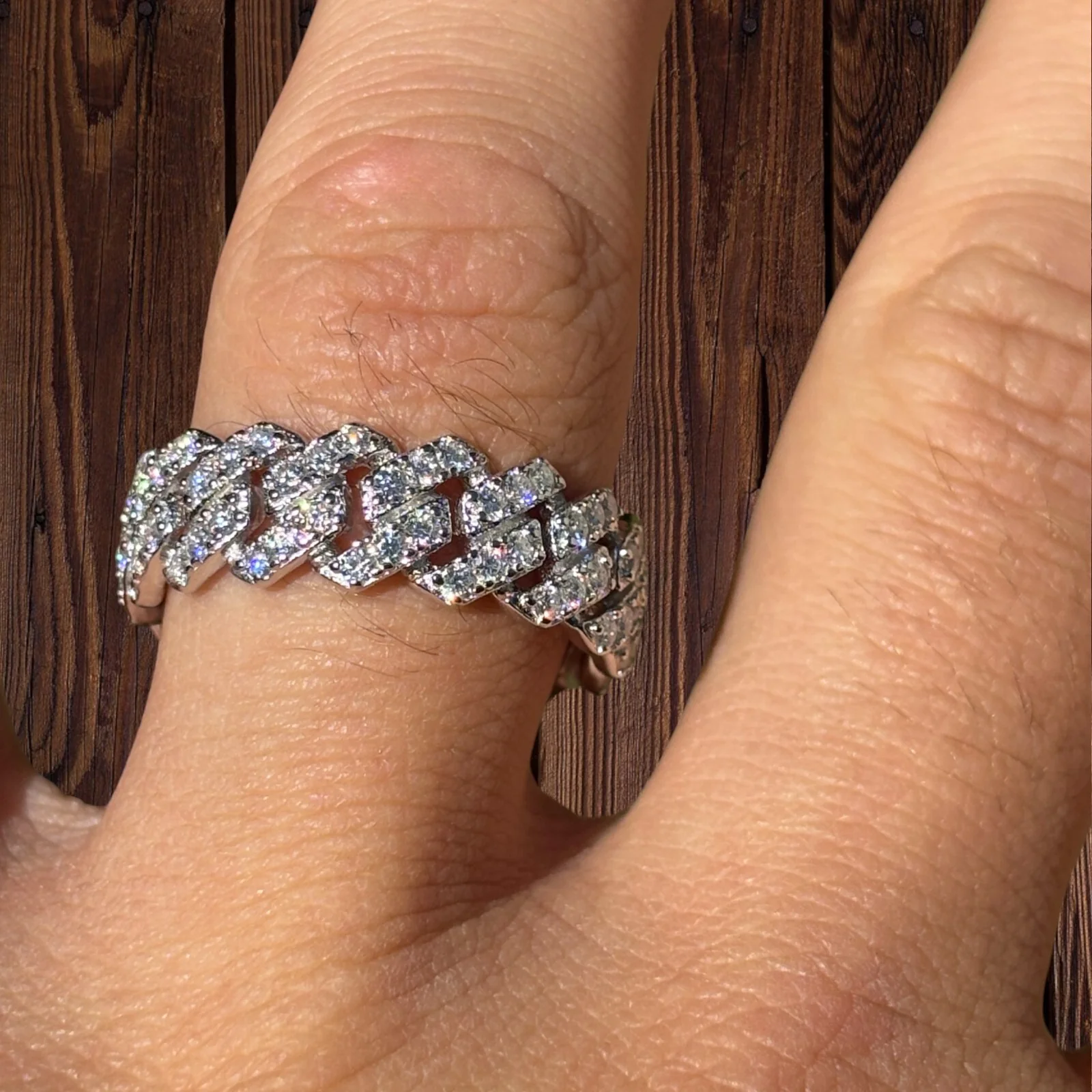 925 Sterling Silver Prong Miami Cuban Ring With Moissanite - Image 6
