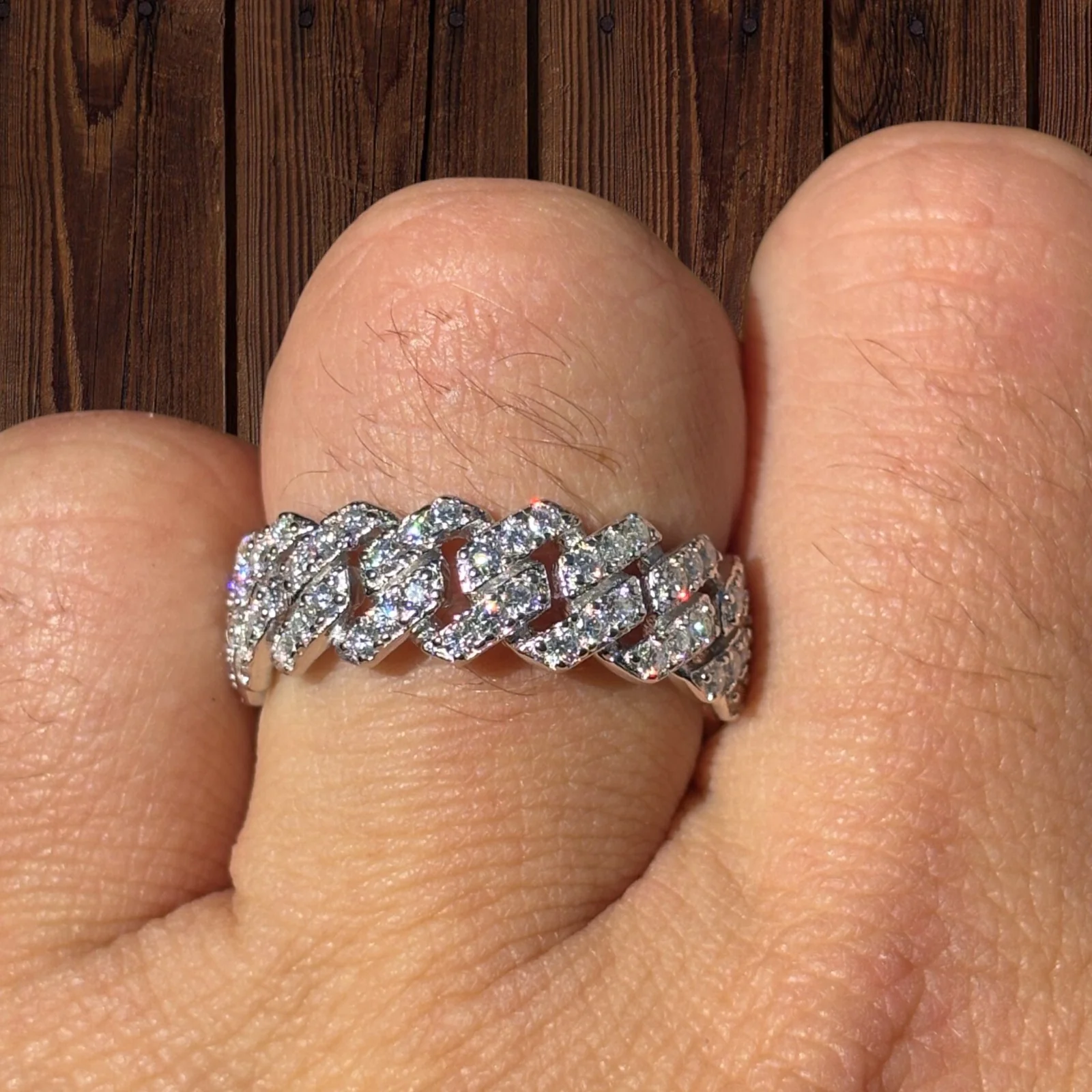 925 Sterling Silver Prong Miami Cuban Ring With Moissanite - Image 7