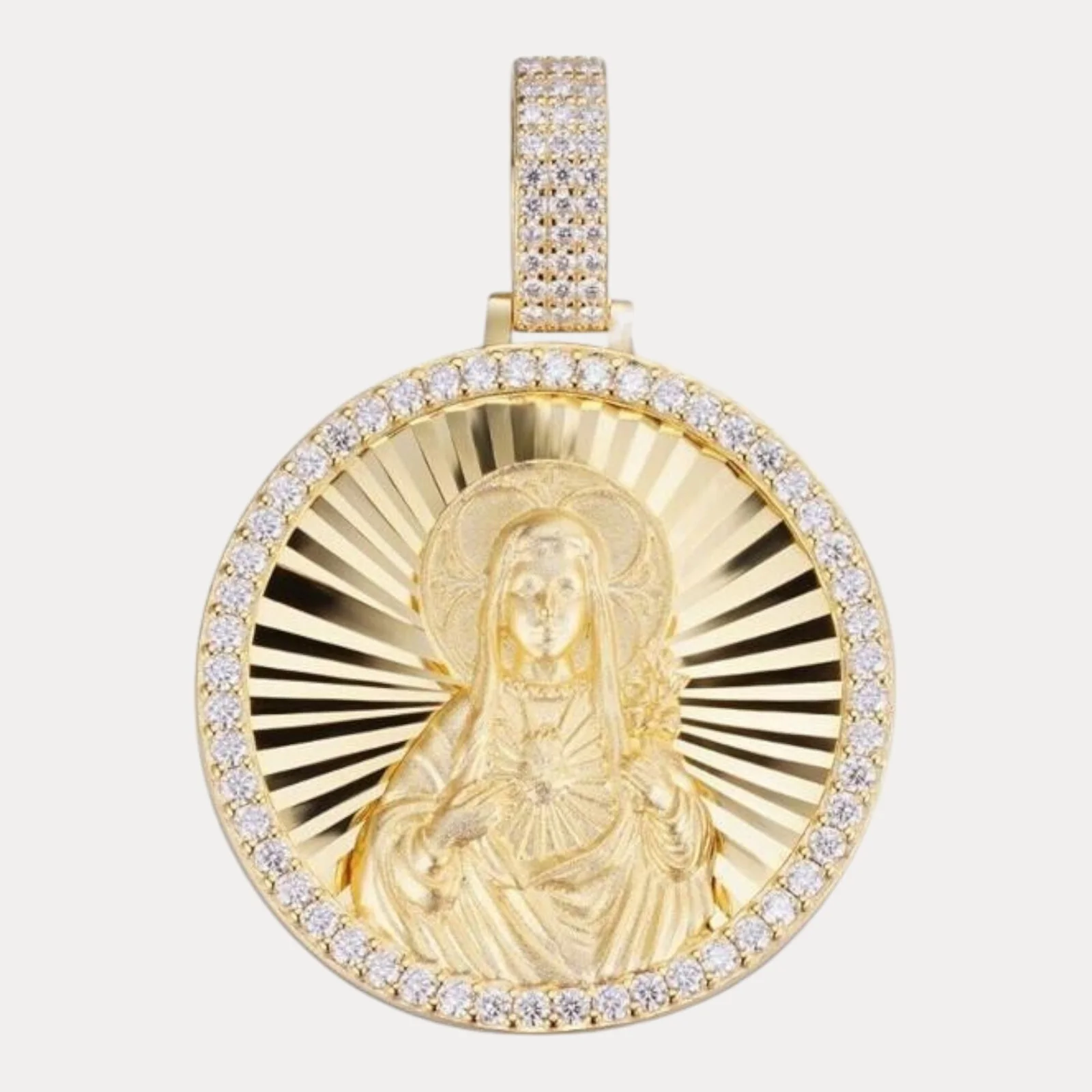 925 Sterling Silver Round Medallion Virgin Mary Pendant With Moissanite - Image 2