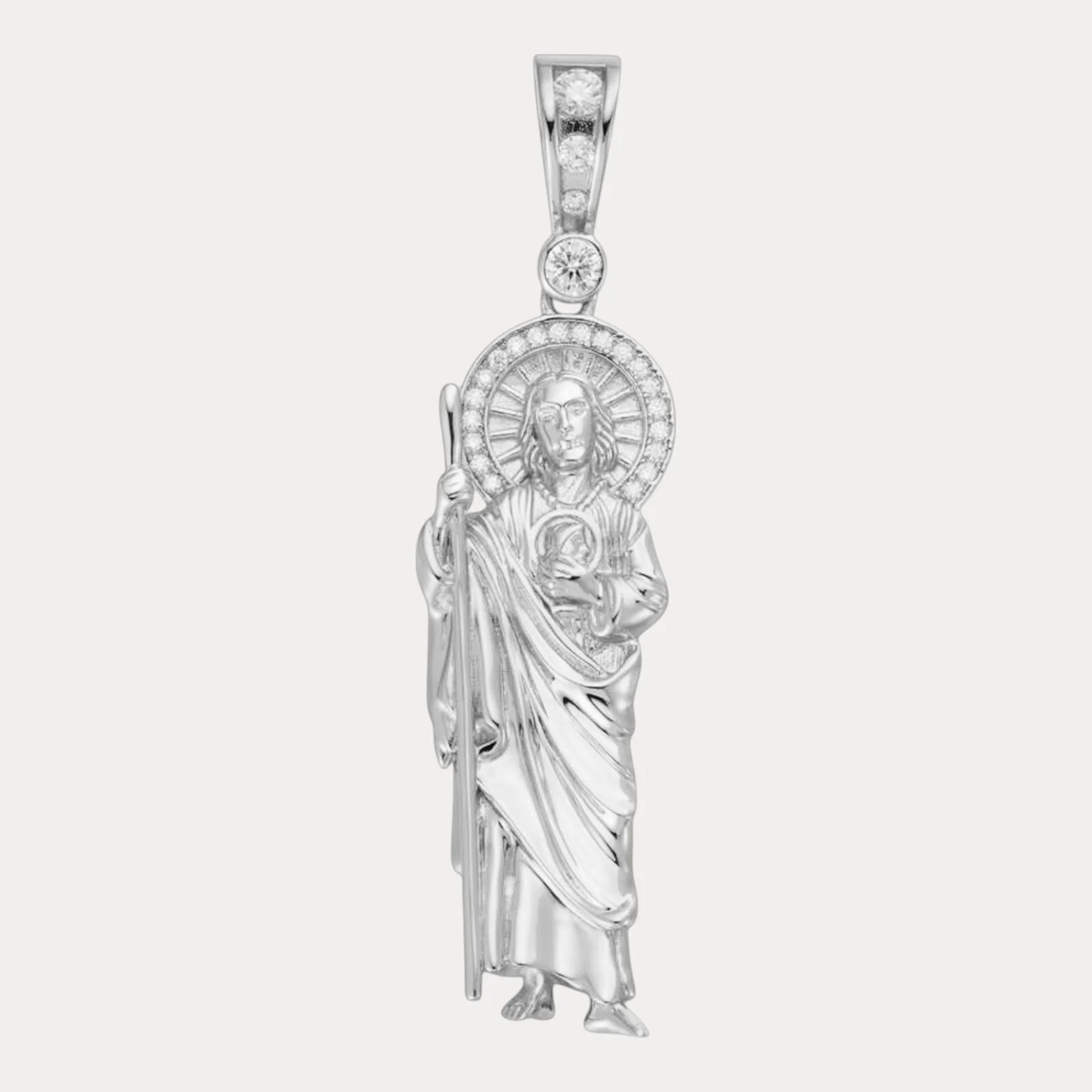 925 Sterling Silver St Jude Tadeo Pendant With Moissanite