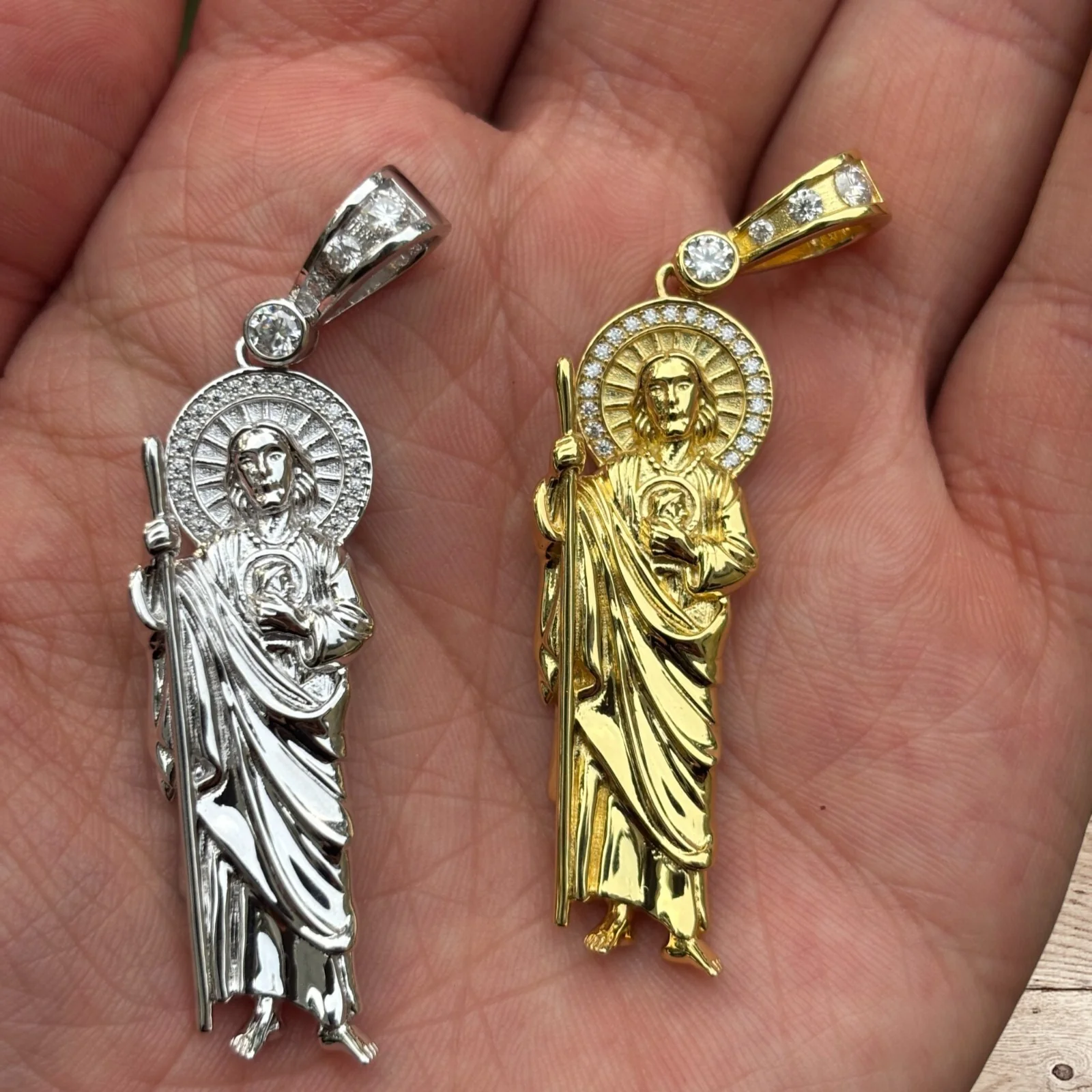 925 Sterling Silver St Jude Tadeo Pendant With Moissanite - Image 3