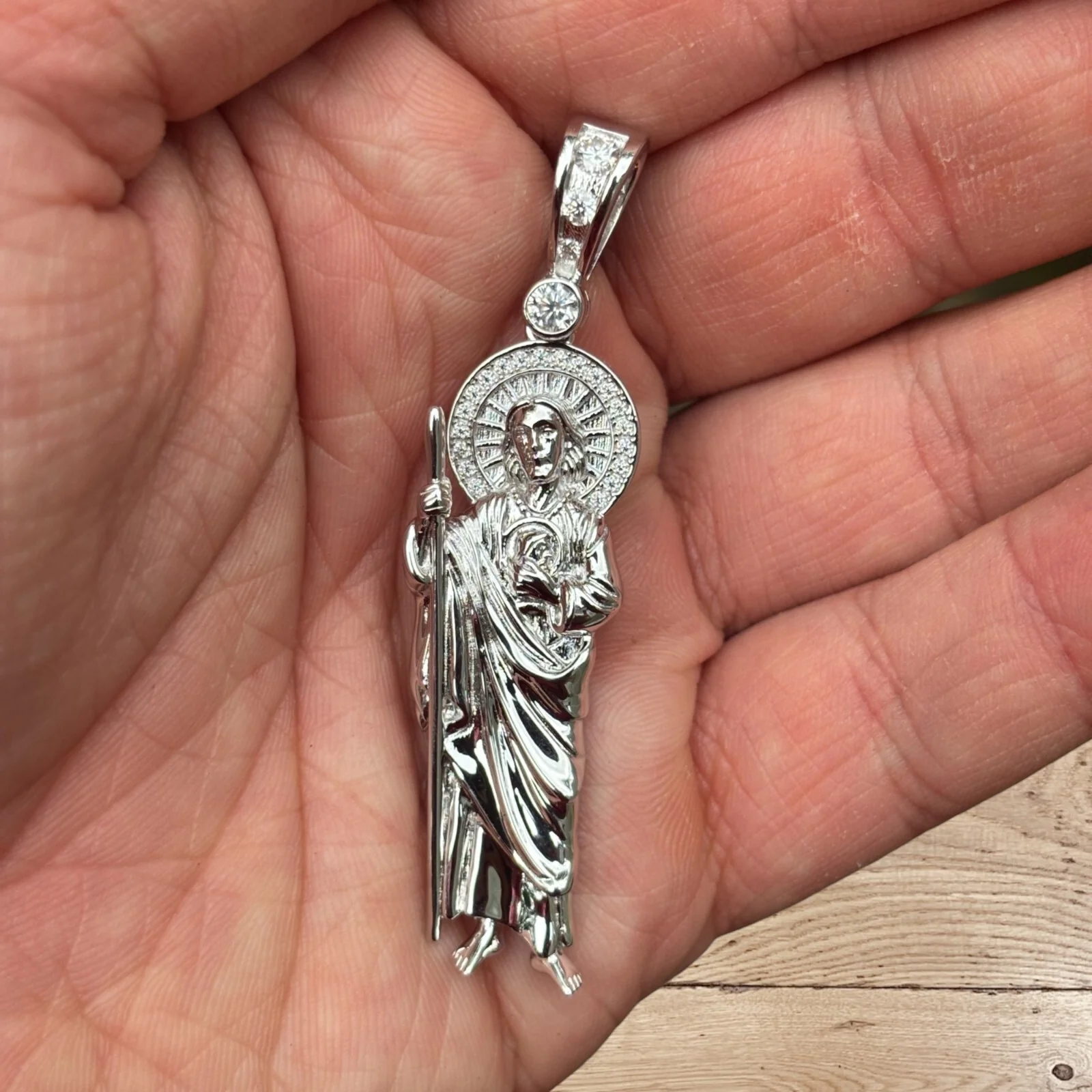 925 Sterling Silver St Jude Tadeo Pendant With Moissanite - Image 4