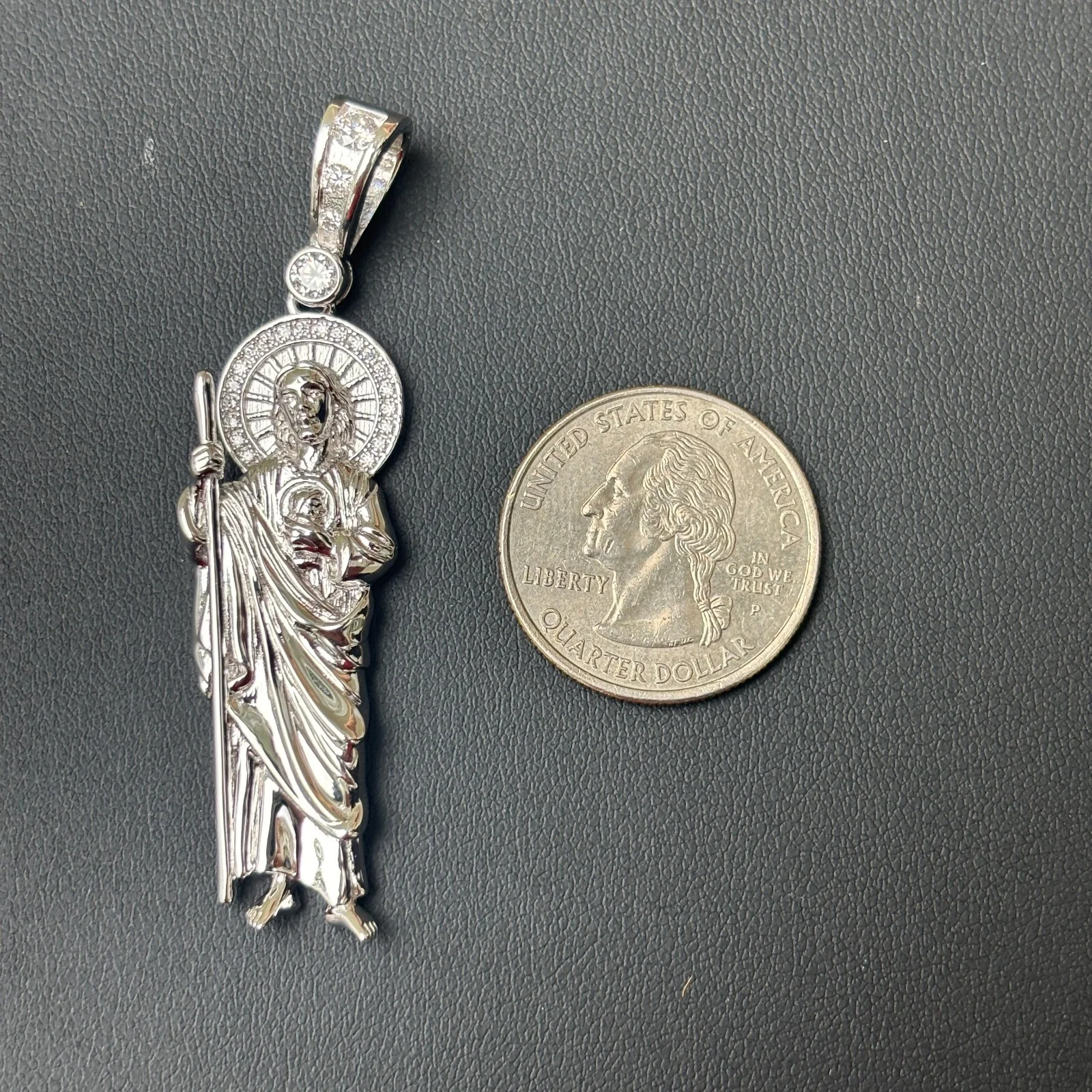 925 Sterling Silver St Jude Tadeo Pendant With Moissanite - Image 6