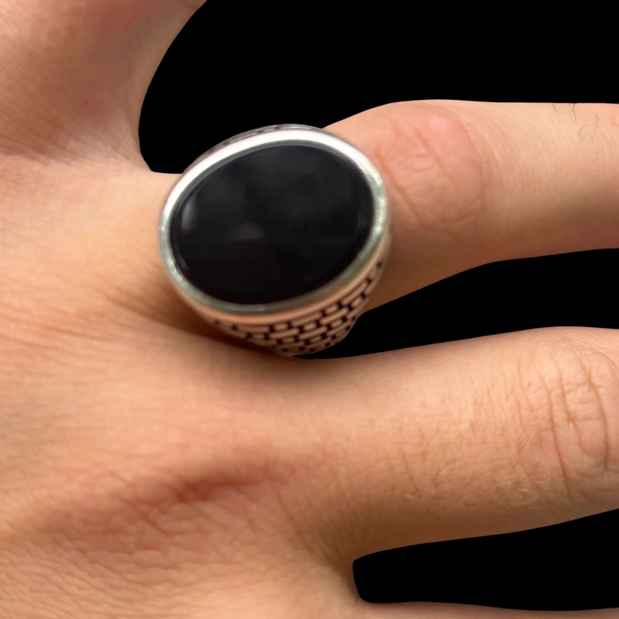 925 Sterling Silver Classic Black Onyx Gemstone Ring - Image 3