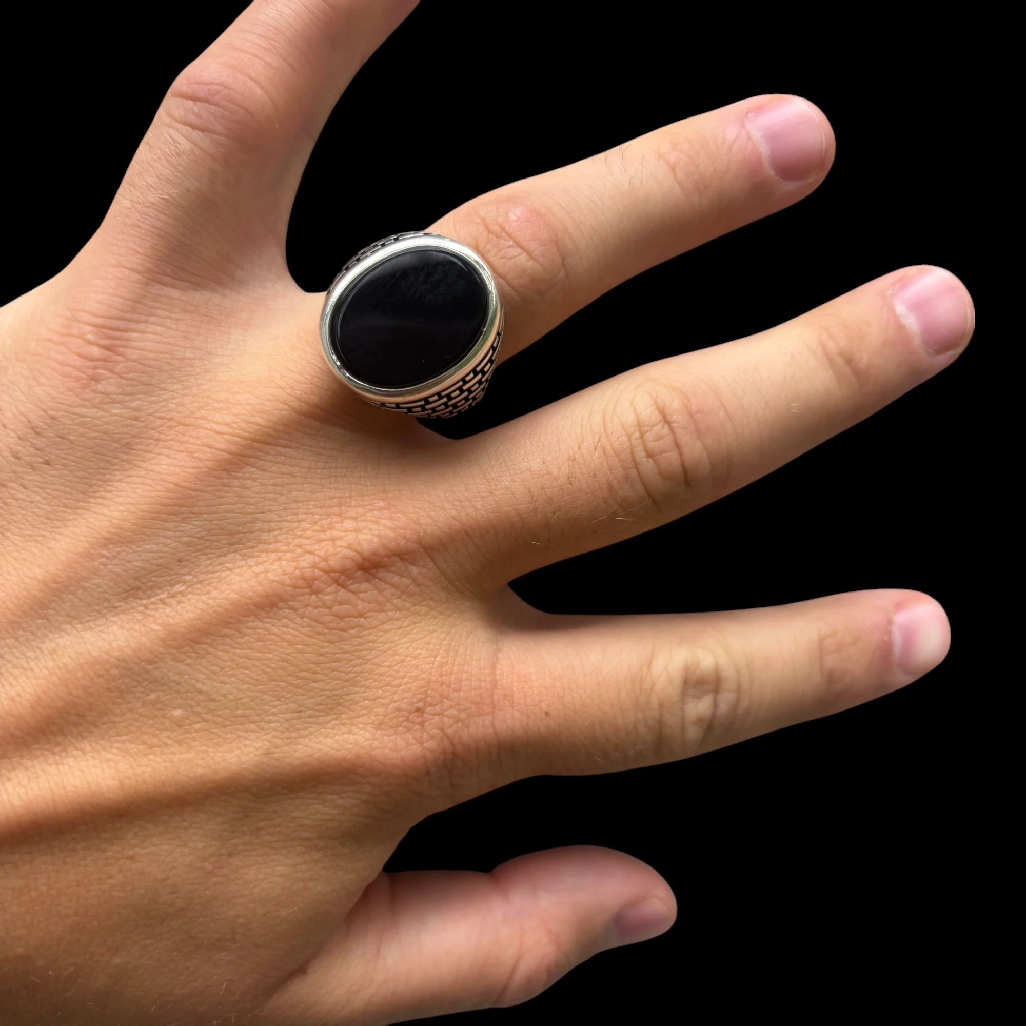 925 Sterling Silver Classic Black Onyx Gemstone Ring - Image 4
