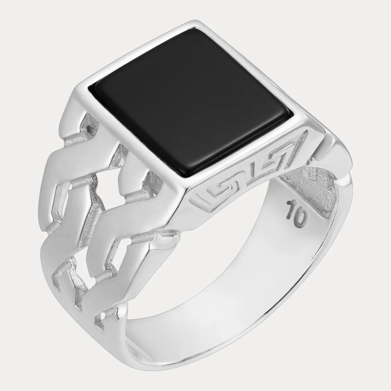 925 Sterling Silver Rectangular Black Onyx Stone Ring