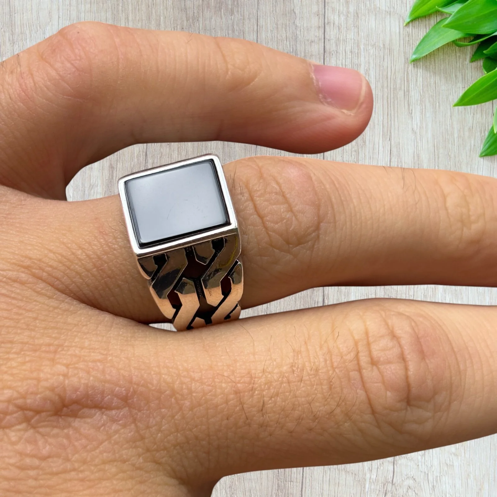 925 Sterling Silver Rectangular Black Onyx Stone Ring - Image 11