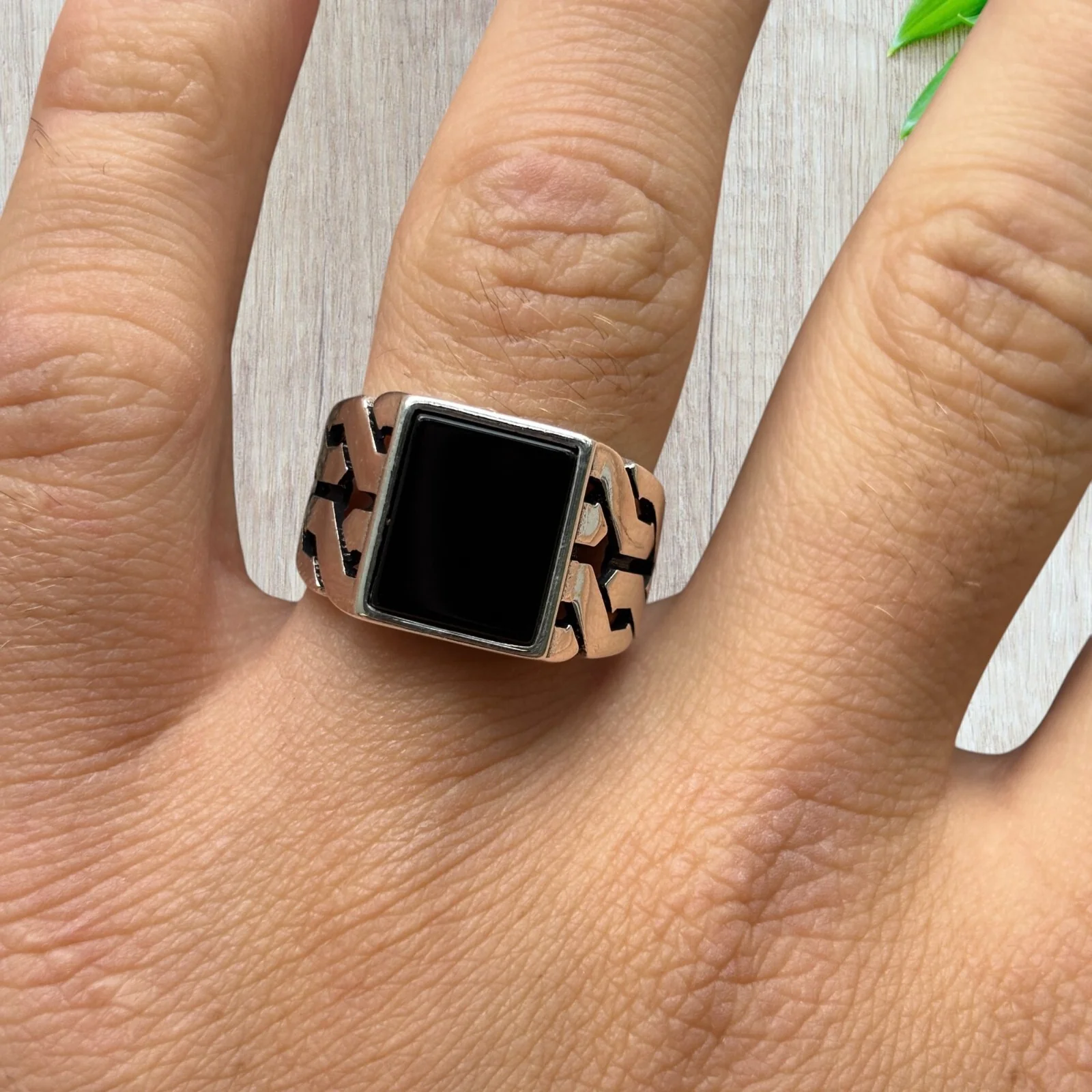 925 Sterling Silver Rectangular Black Onyx Stone Ring - Image 12