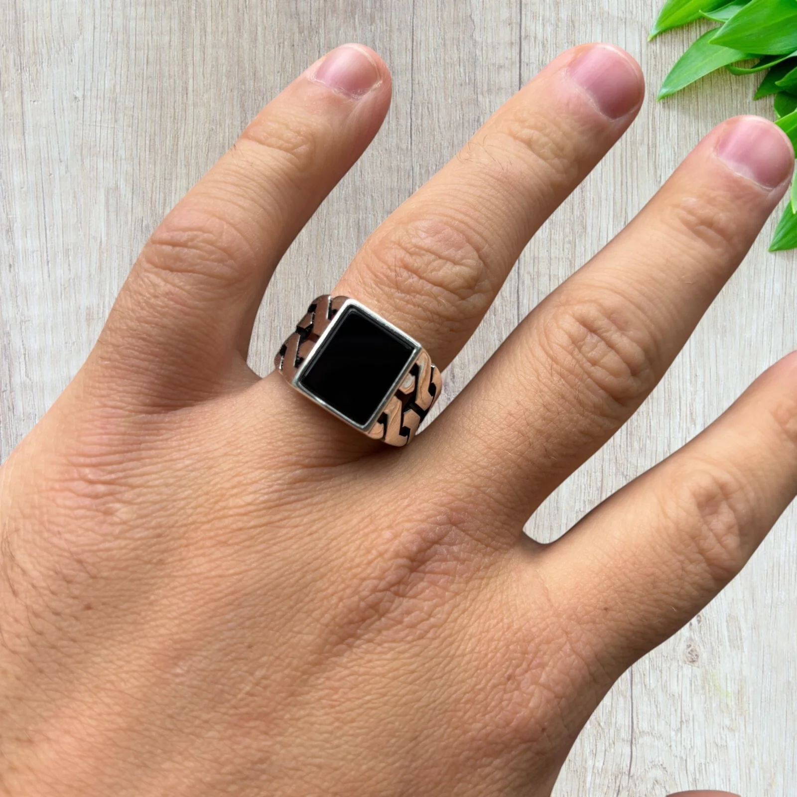 925 Sterling Silver Rectangular Black Onyx Stone Ring - Image 13