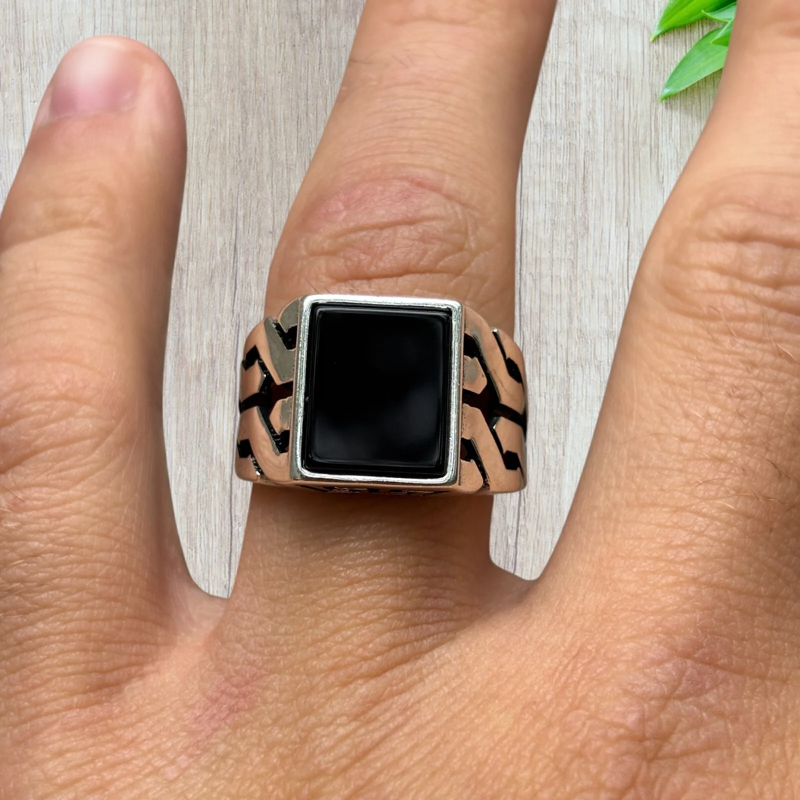 925 Sterling Silver Rectangular Black Onyx Stone Ring - Image 14