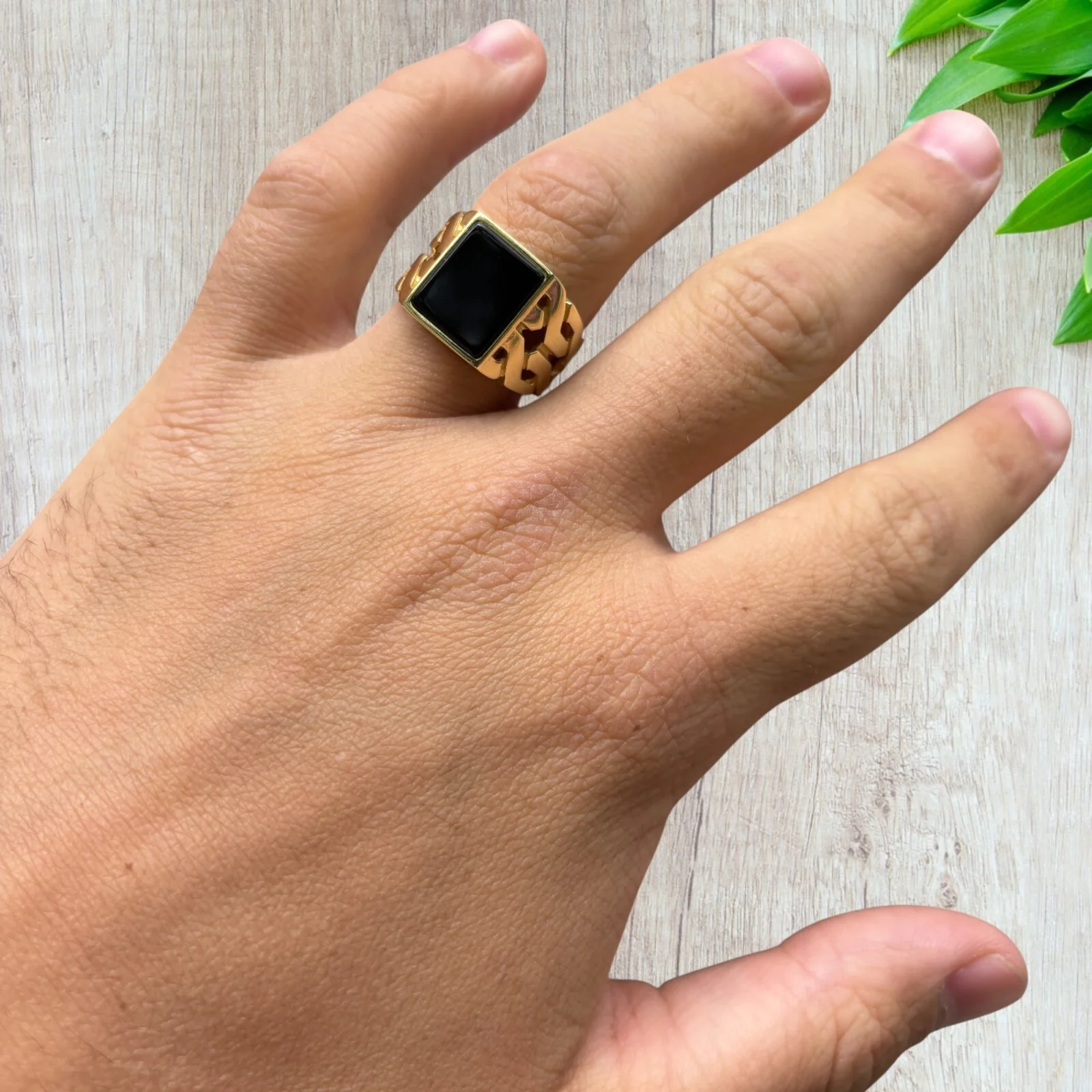 925 Sterling Silver Rectangular Black Onyx Stone Ring - Image 5