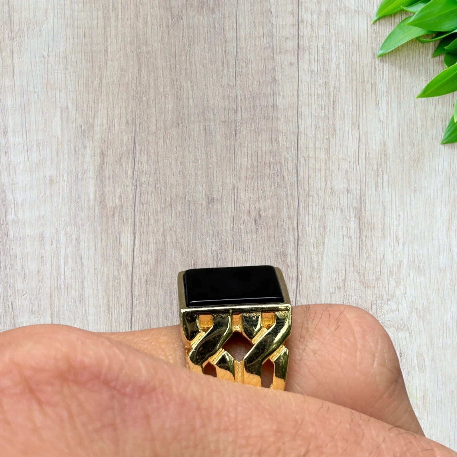 925 Sterling Silver Rectangular Black Onyx Stone Ring - Image 6