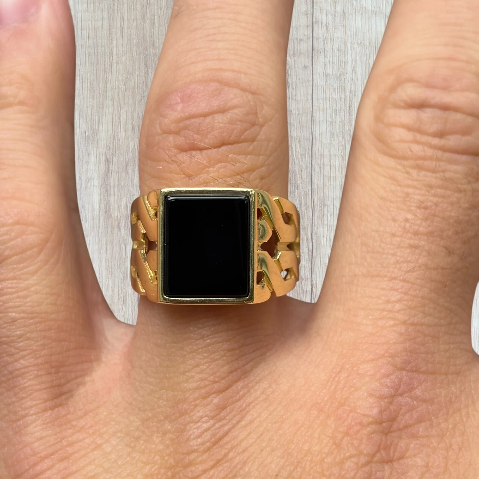 925 Sterling Silver Rectangular Black Onyx Stone Ring - Image 8