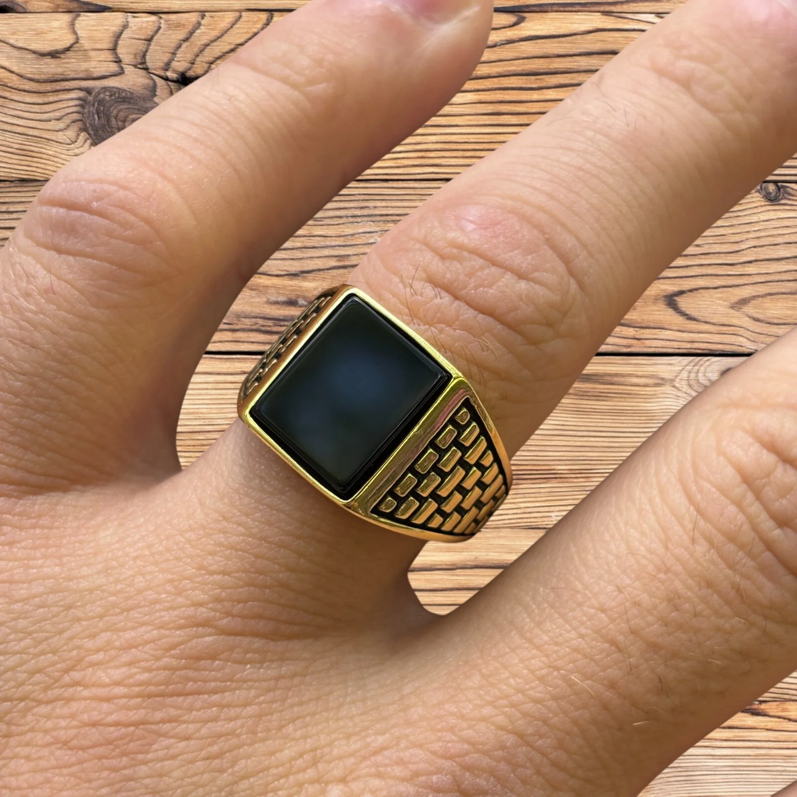 925 Sterling Silver Rectangular Black Onyx Ring - Image 10