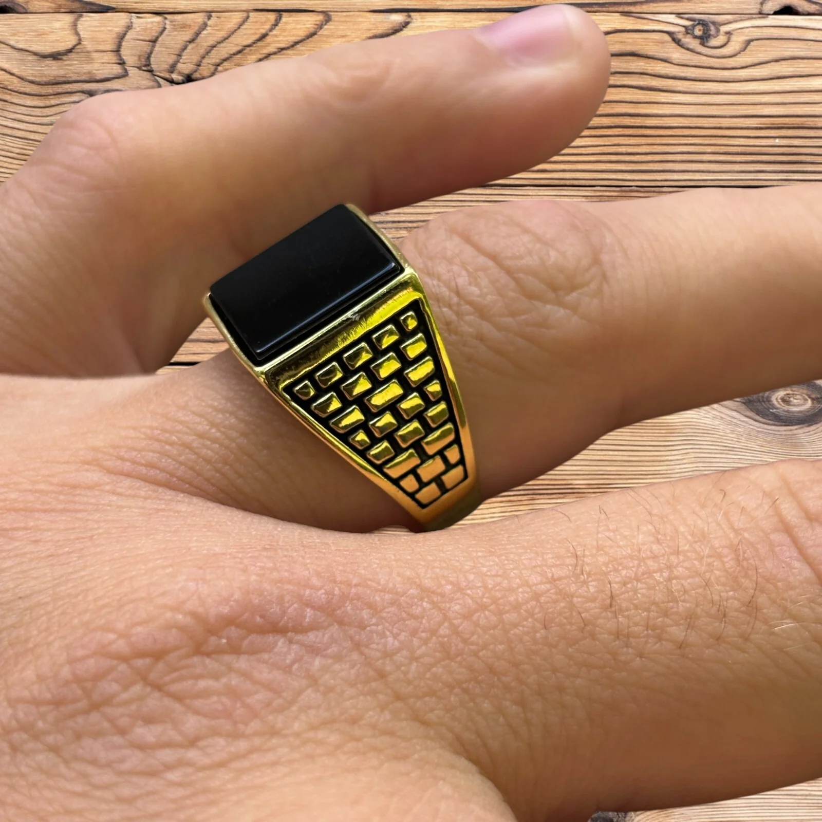 925 Sterling Silver Rectangular Black Onyx Ring - Image 11