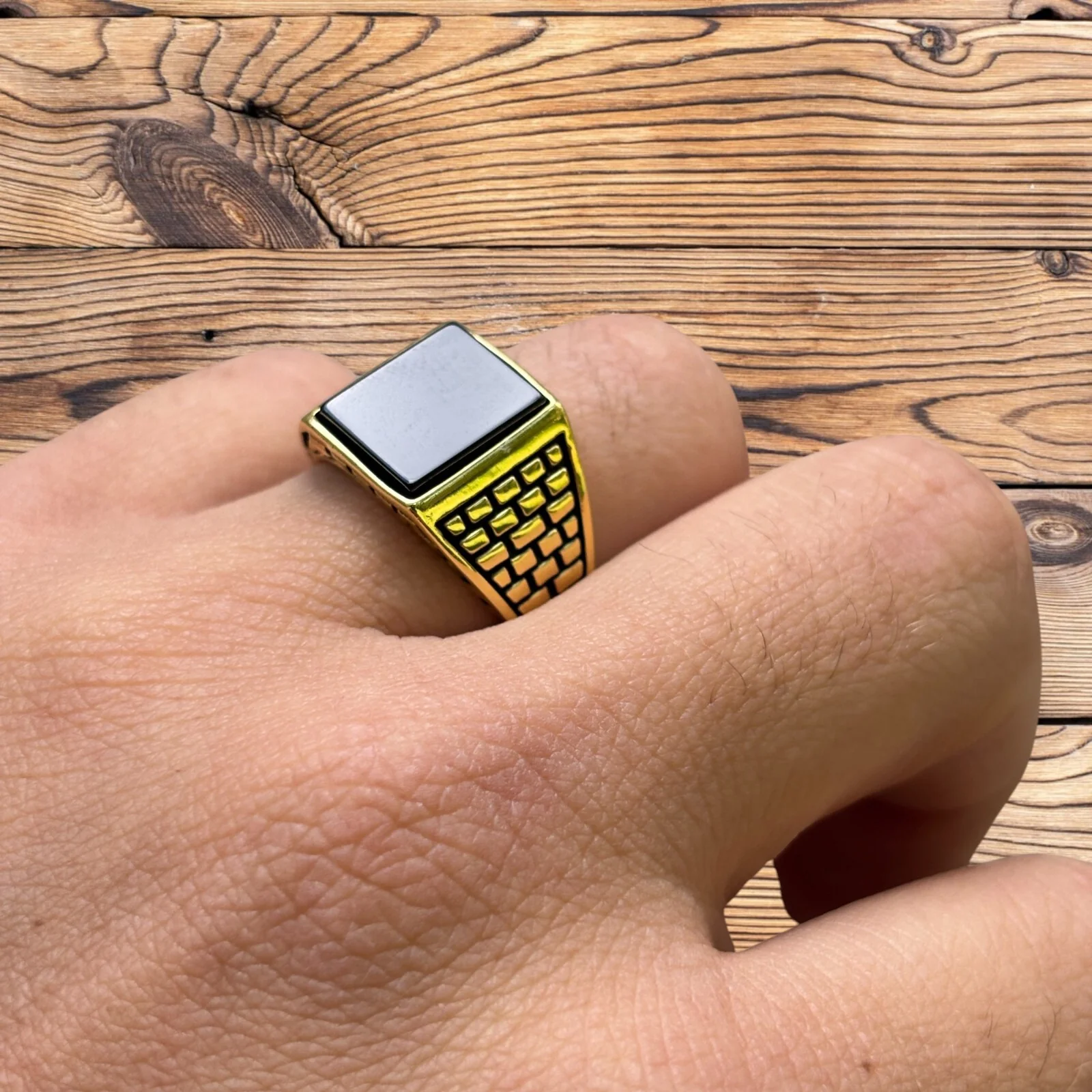 925 Sterling Silver Rectangular Black Onyx Ring - Image 14
