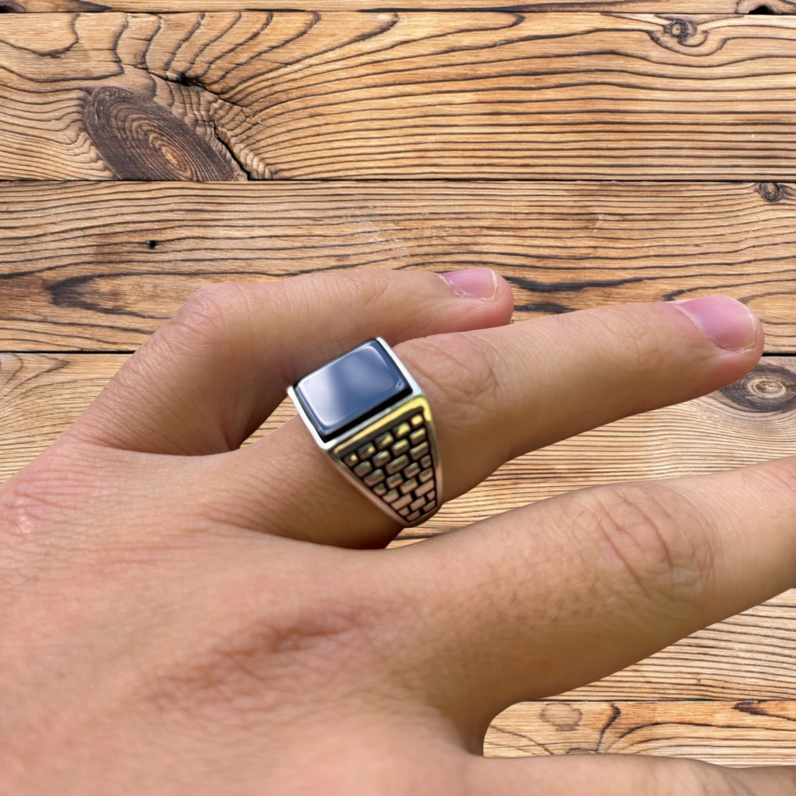 925 Sterling Silver Rectangular Black Onyx Ring - Image 5