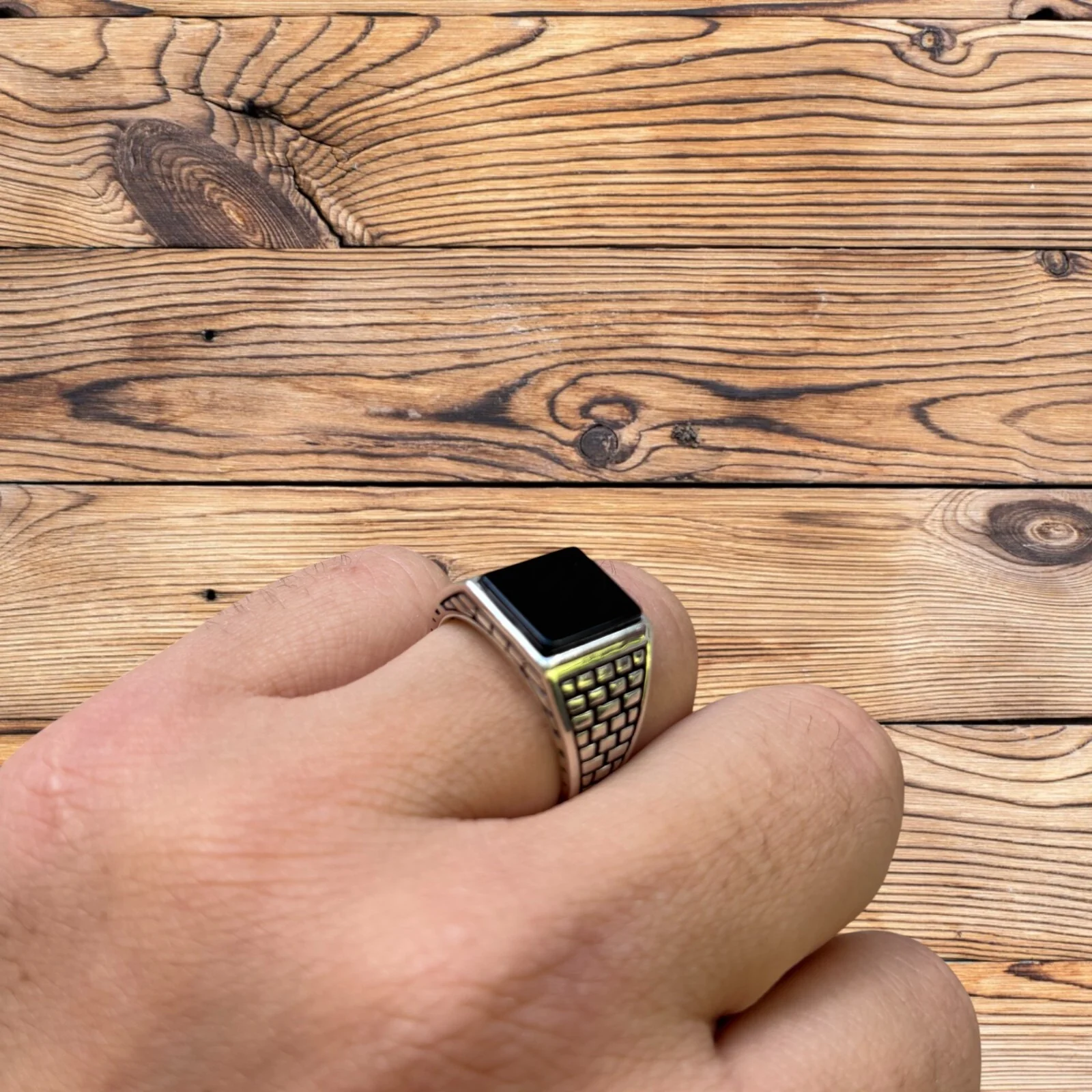 925 Sterling Silver Rectangular Black Onyx Ring - Image 6