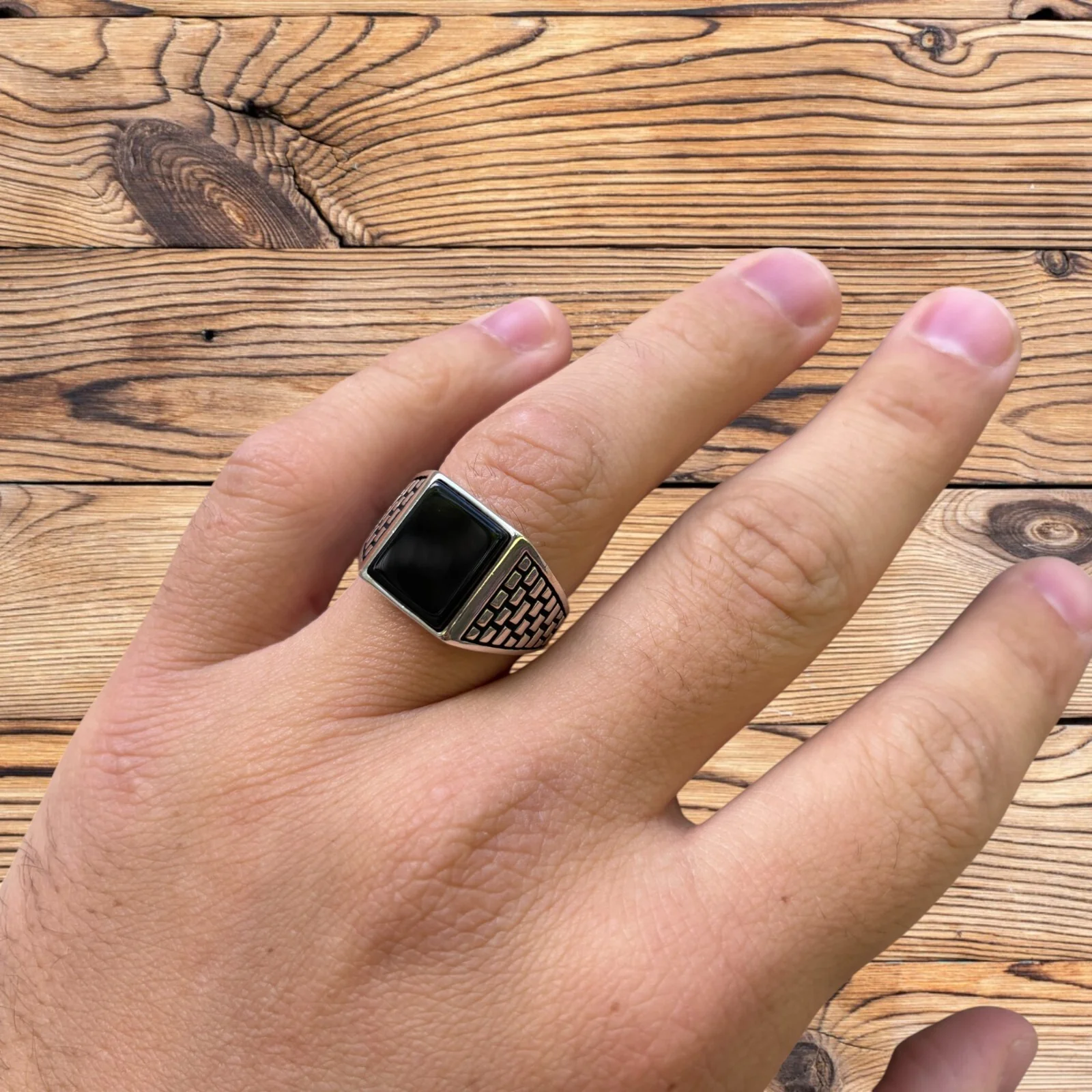 925 Sterling Silver Rectangular Black Onyx Ring - Image 7