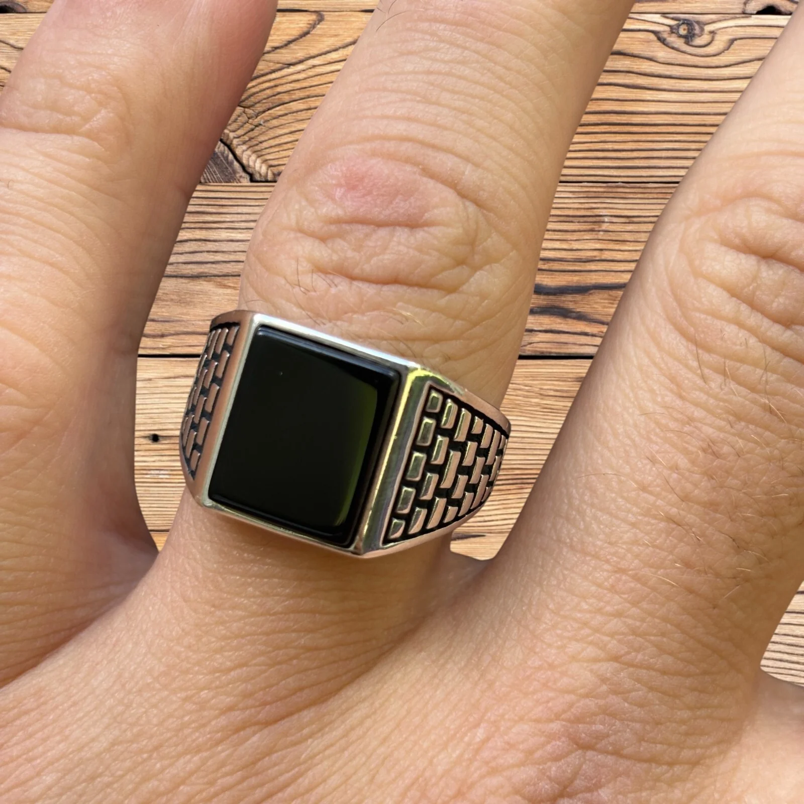 925 Sterling Silver Rectangular Black Onyx Ring - Image 8