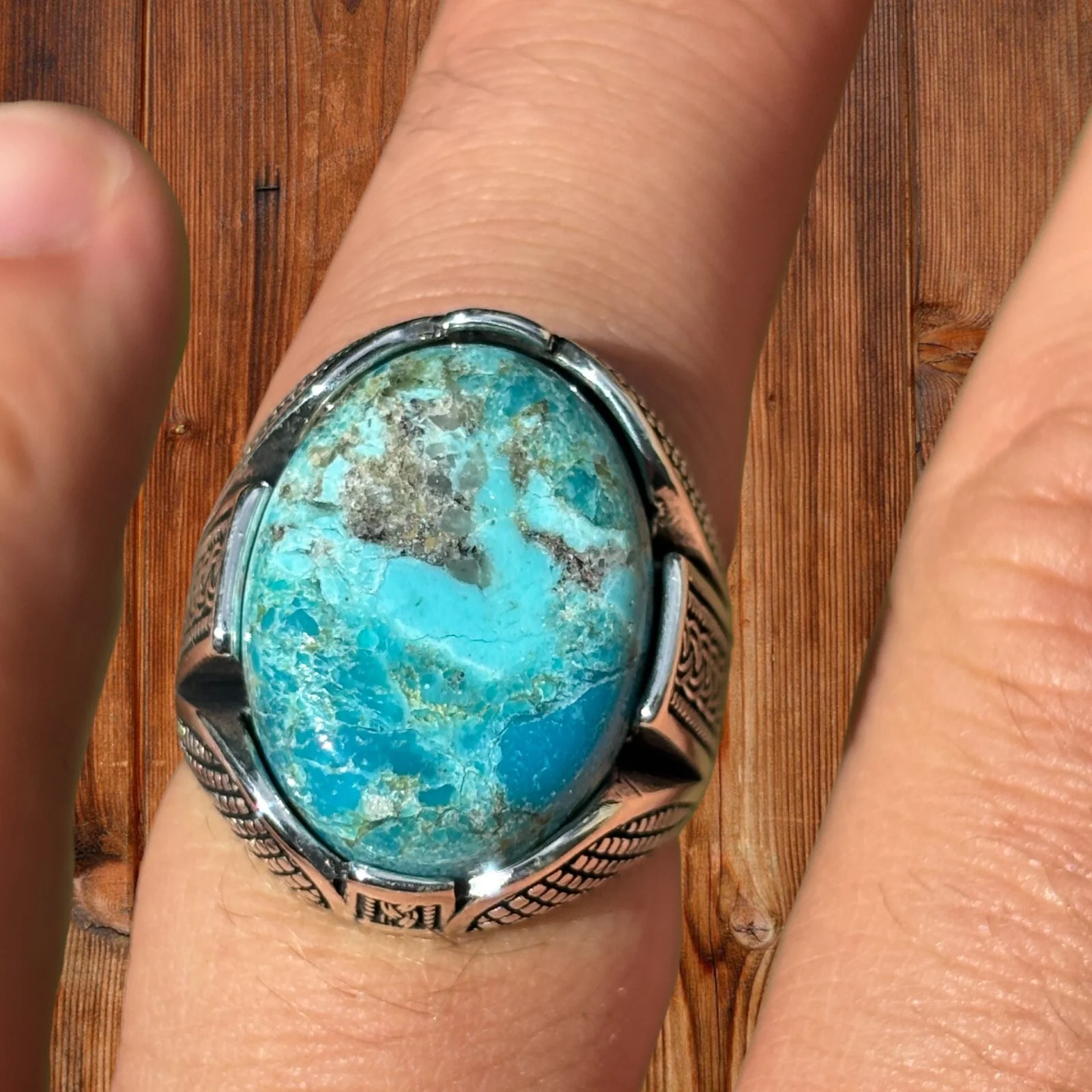 925 Sterling Silver Blue Turquoise Ring - Image 2