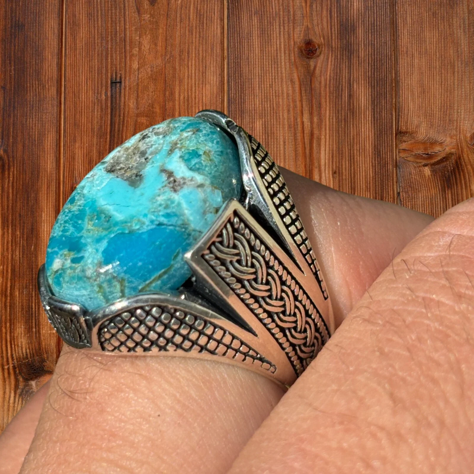 925 Sterling Silver Blue Turquoise Ring - Image 3
